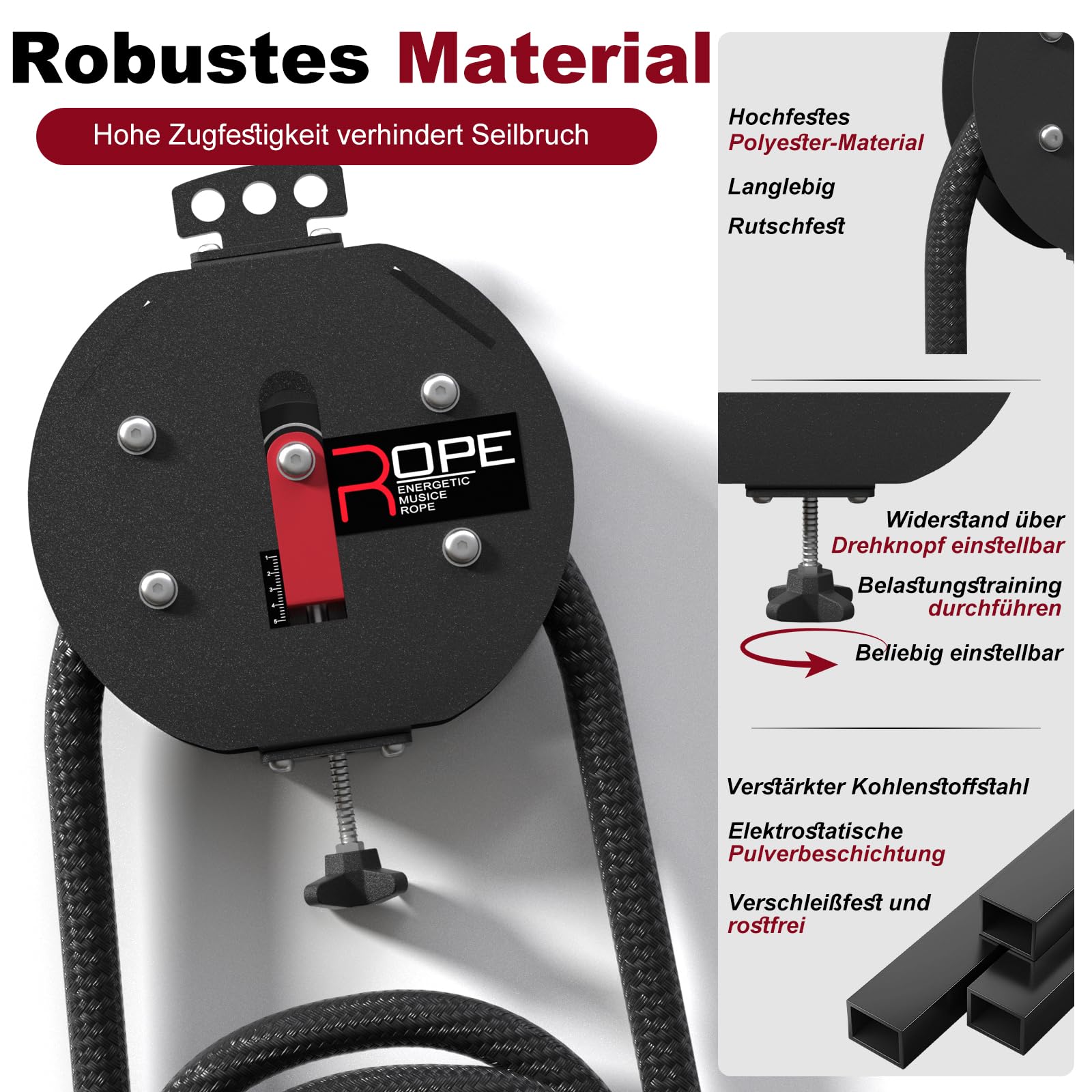 Appareil Entraînement Corde sans Fin, Noir-Rouge, 4m/13.12ft | Câble en Nylon à Boucle Fermée, Système Résistance Réglable 30kg, Pour Musculation, Pour Boxing