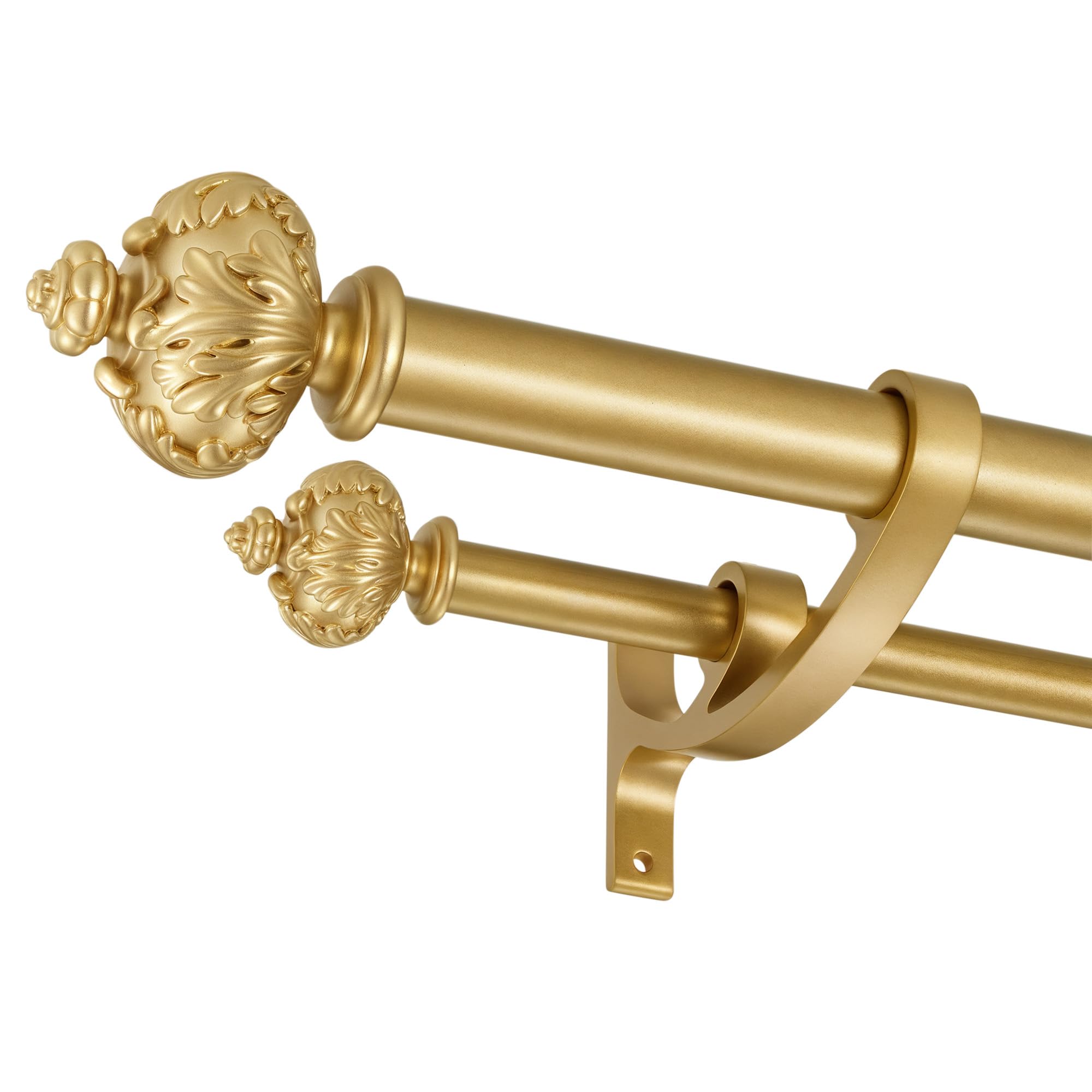 Lwiiom Heavy Duty Double Curtain Rod with Palm Leaves Finials and Aluminum Bouquet Brackets,Double Curtain Rods for Windows 72 to 144 Inches,1 Inch Front, 5/8 Inch Back Adjustable Double Rods,Gold
