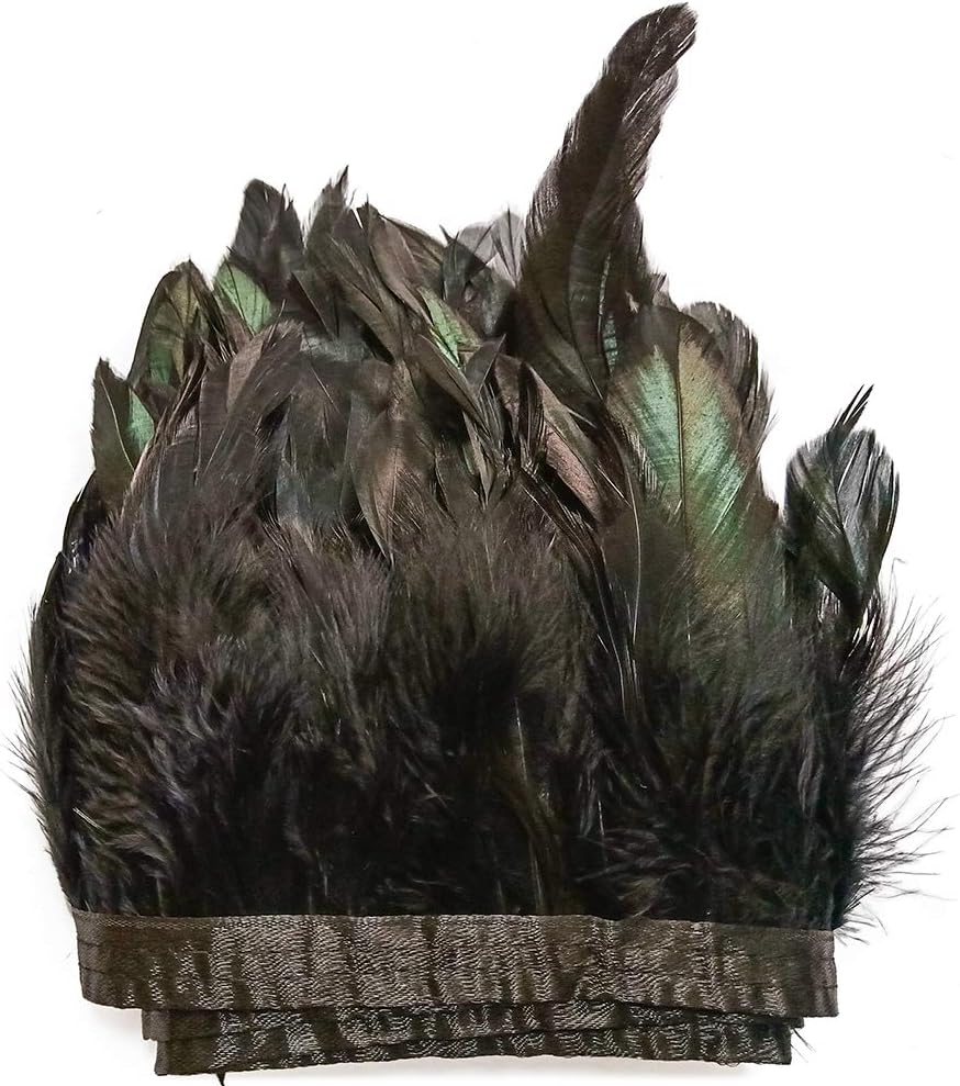 Rooster Hackle Feather Fringe Trim Craft Feather 5-7 inch Width Pack of 2 Yards (Black)