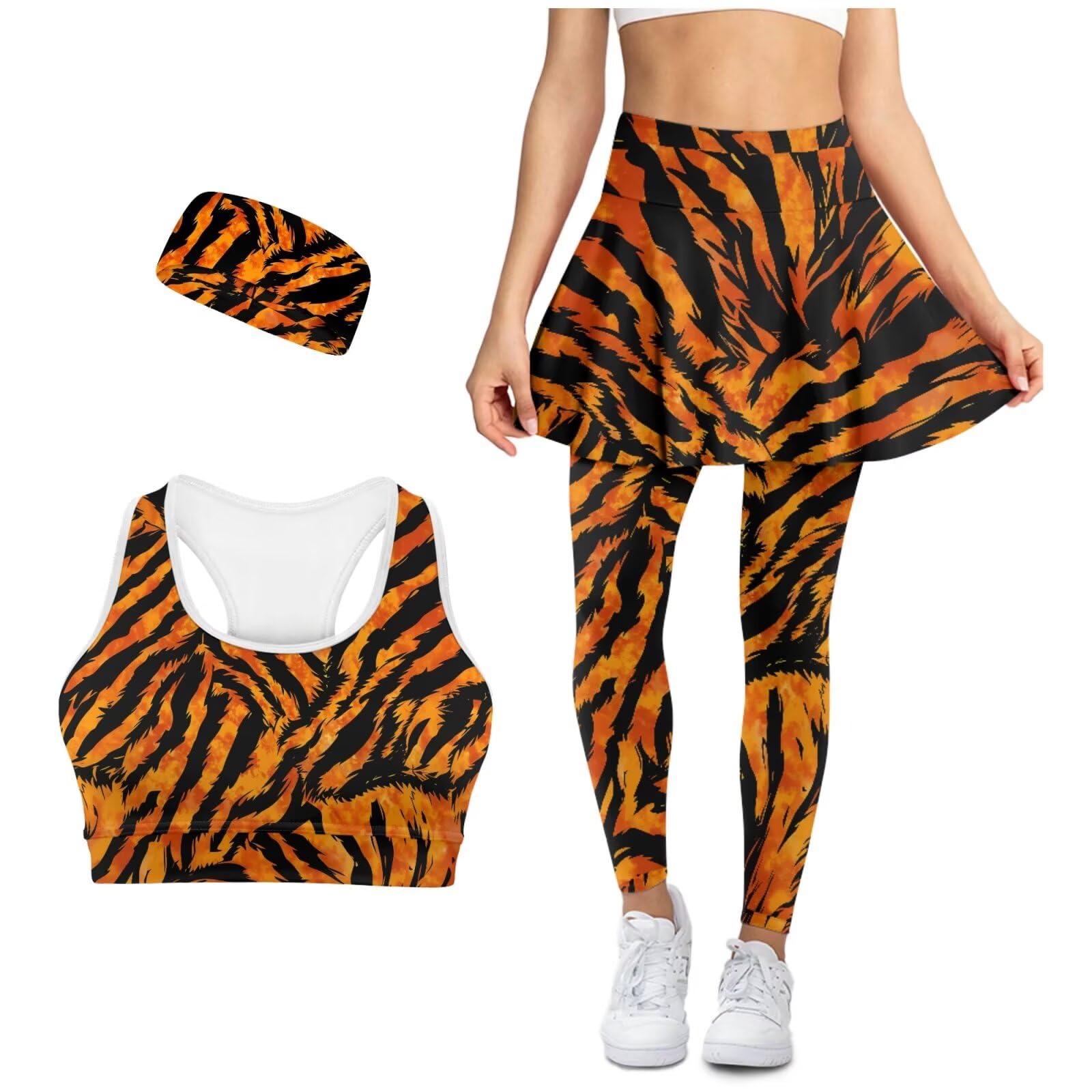 Workout Sets for Women 3 Piece High Waisted Skrited Leggings with Pockets Headbands