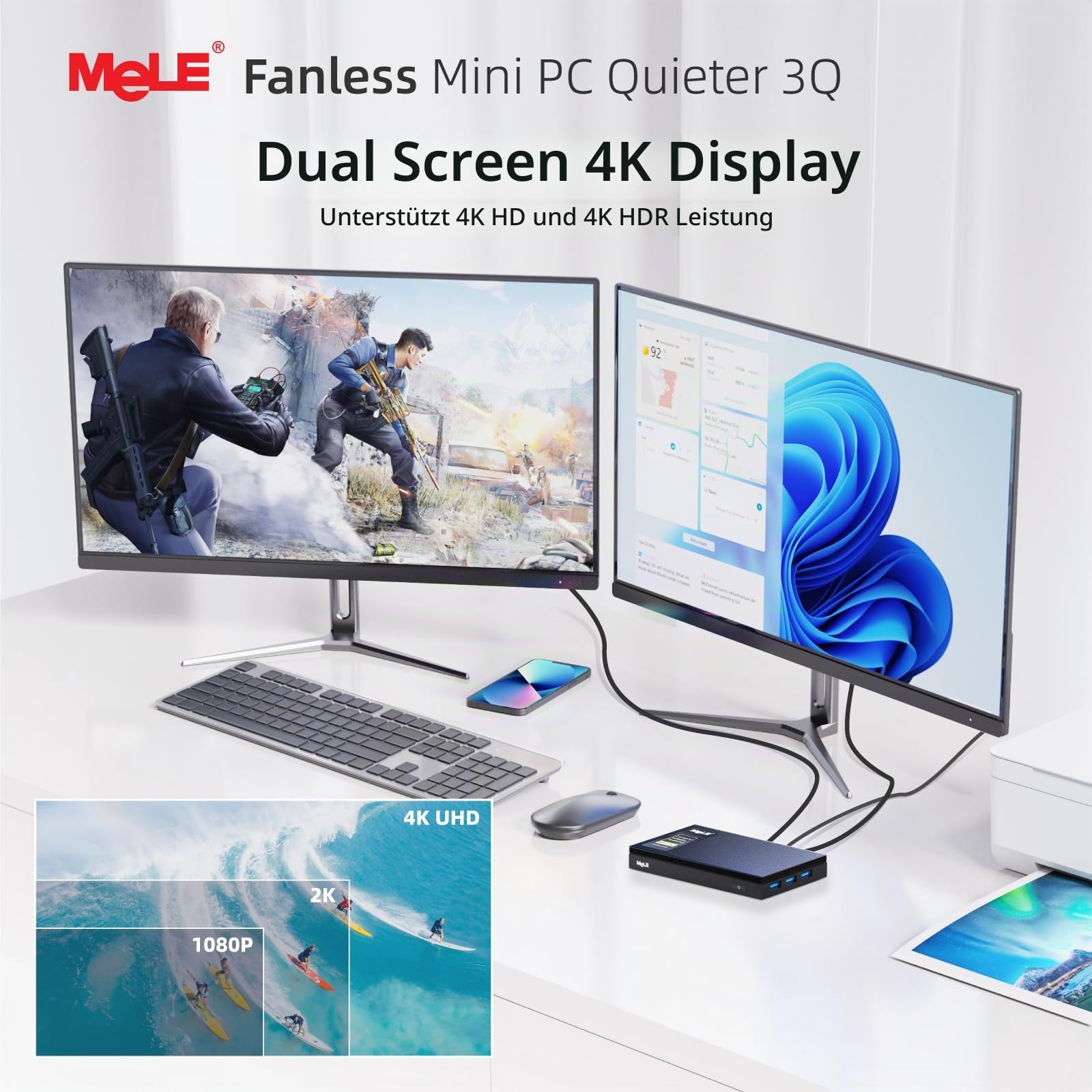 MeLE Quieter3Q Lüfterloser Mini PC Windows 11 Pro Celeron N5105 8GB 256GB, Portable Desktop HDMI WiFi 6 Gigabit Ethernet, Micro PC Unlock Bios Auto Power on, SSD PXE on Astrofotografie Telefotografie