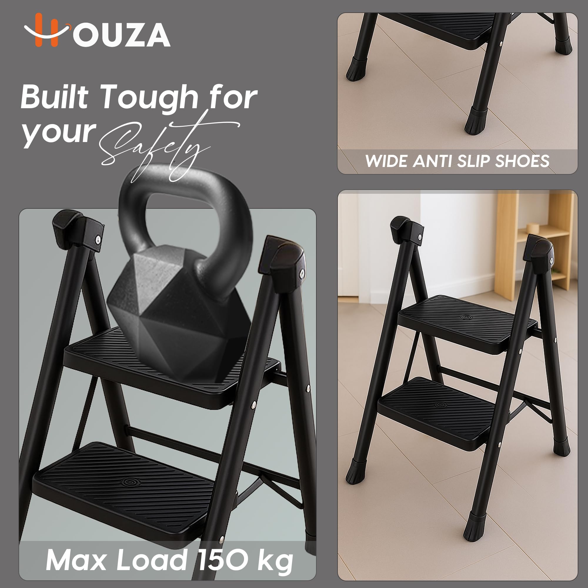 HOUZA Steel Ladder - 2 Step Foldable Ladder -4