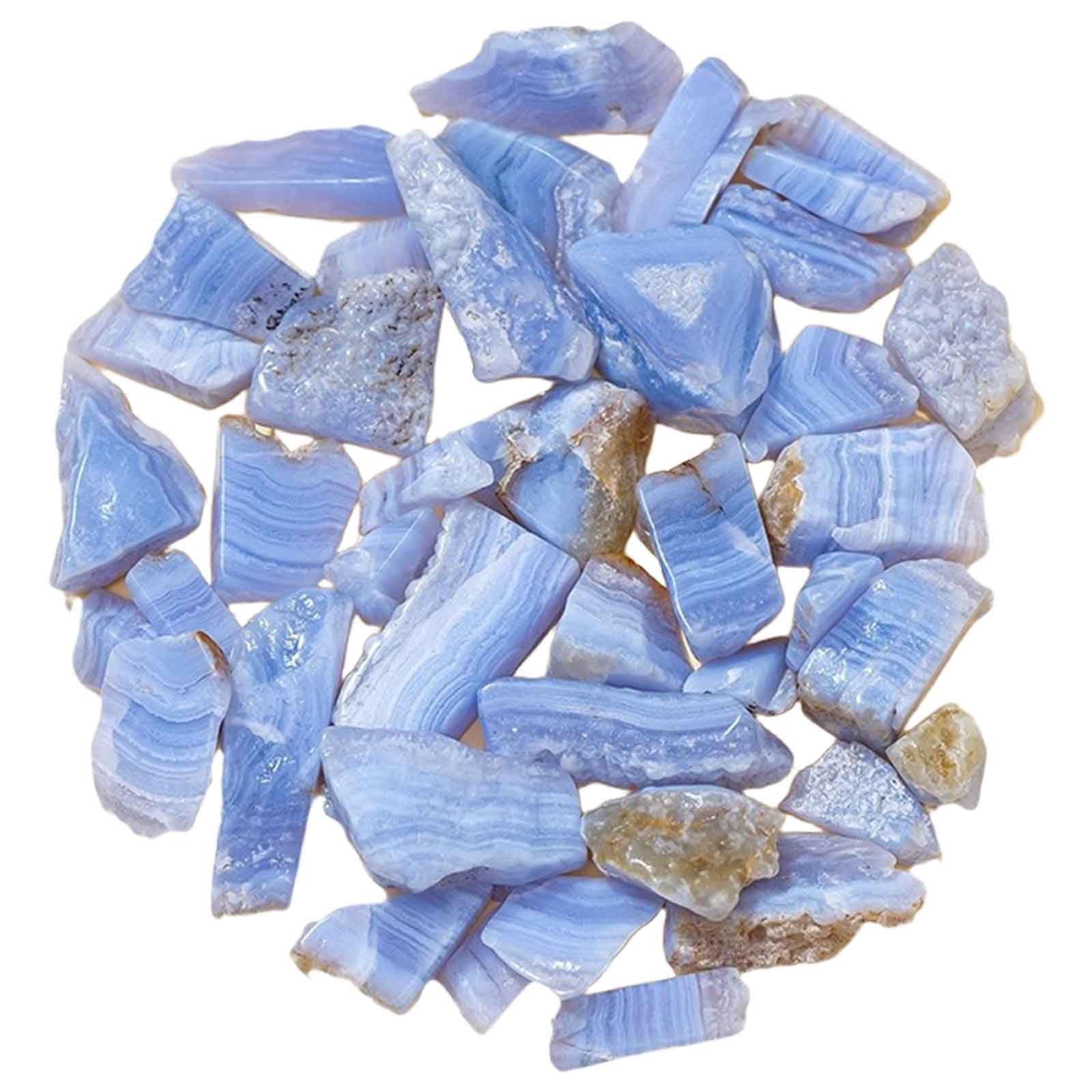 FLYIODFCXV crystal stone, Blue Veined Chalcedony Rough Stone for Decor Gifts Tumbling Cabbing Polishing Fountain Rocks(500g mixed pack)