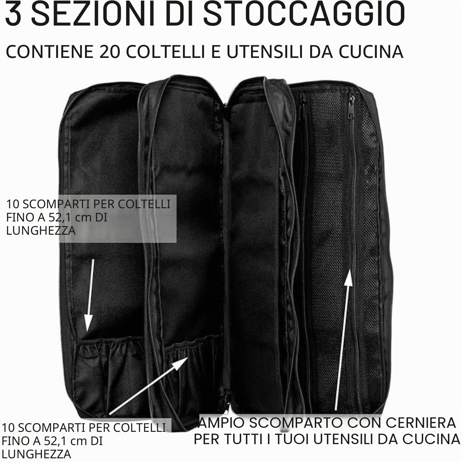 Everpride Borsa per coltelli da chef, contiene 20 coltelli e ampio scomparto con cerniera per utensili da cucina, resistente, grande, coltelli non inclusi