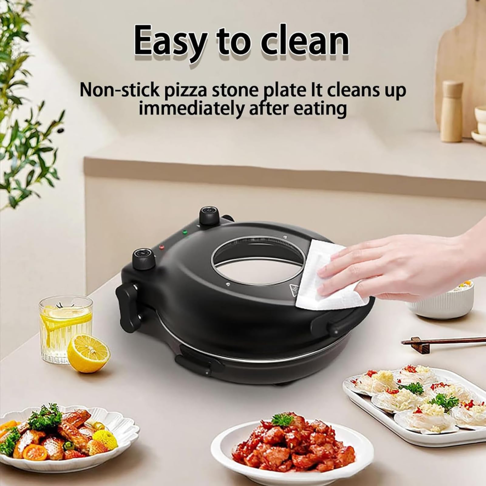 Four à pizza électrique 1200 W, 420 ℃ à haute température avec pierre de cuisson de 30,5 cm, double contrôle de la température et fenêtre de visualisation pour crêpes et crêpes