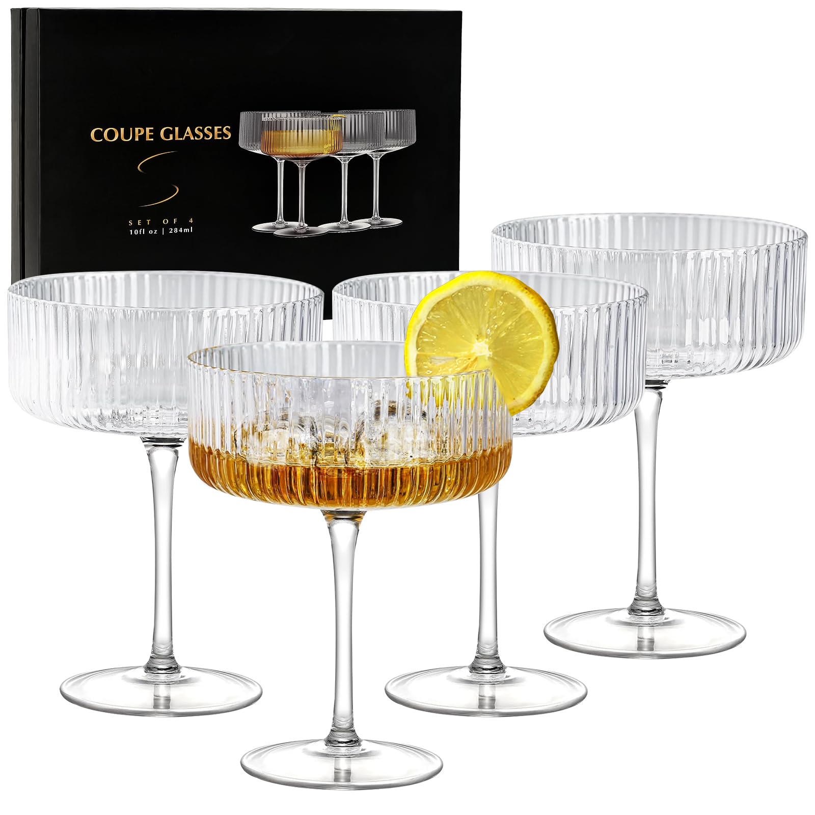 Verres à boire dans une boîte cadeau lot de 4 verres à martini côtelés
