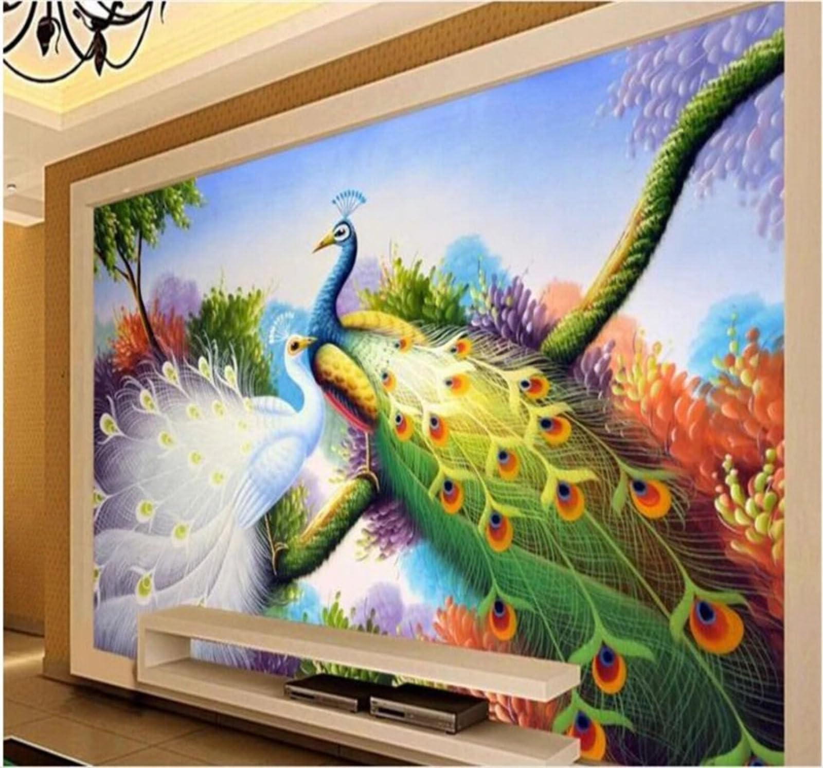 Xlming 400Cm×280Cm(B×H) Three Dimensional Beautiful Peacock Jungle Landscape 3D Wallpaper Luxury Home Dining Decor Paste Sofa Living Room The Wall For Bedroom Mural-400Cm×280Cm