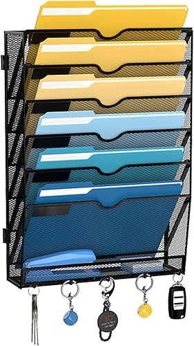 Miniatura 1 de SUPEASY Soporte para archivos de pared de malla de 7 niveles, organizador de archivos de pared colgante, organización de oficina para papeles,