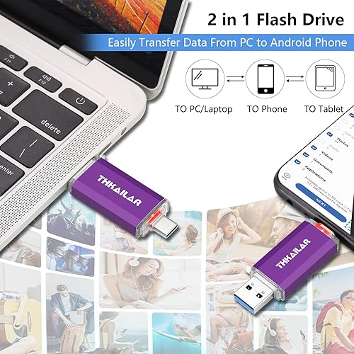 Miniatura 2 de Thkailar Unidad flash USB C de 1 TB 3.1 puertos USB A y tipo C, unidad de pulgar para PC, teléfonos Android, MacBook, laptop (morado)