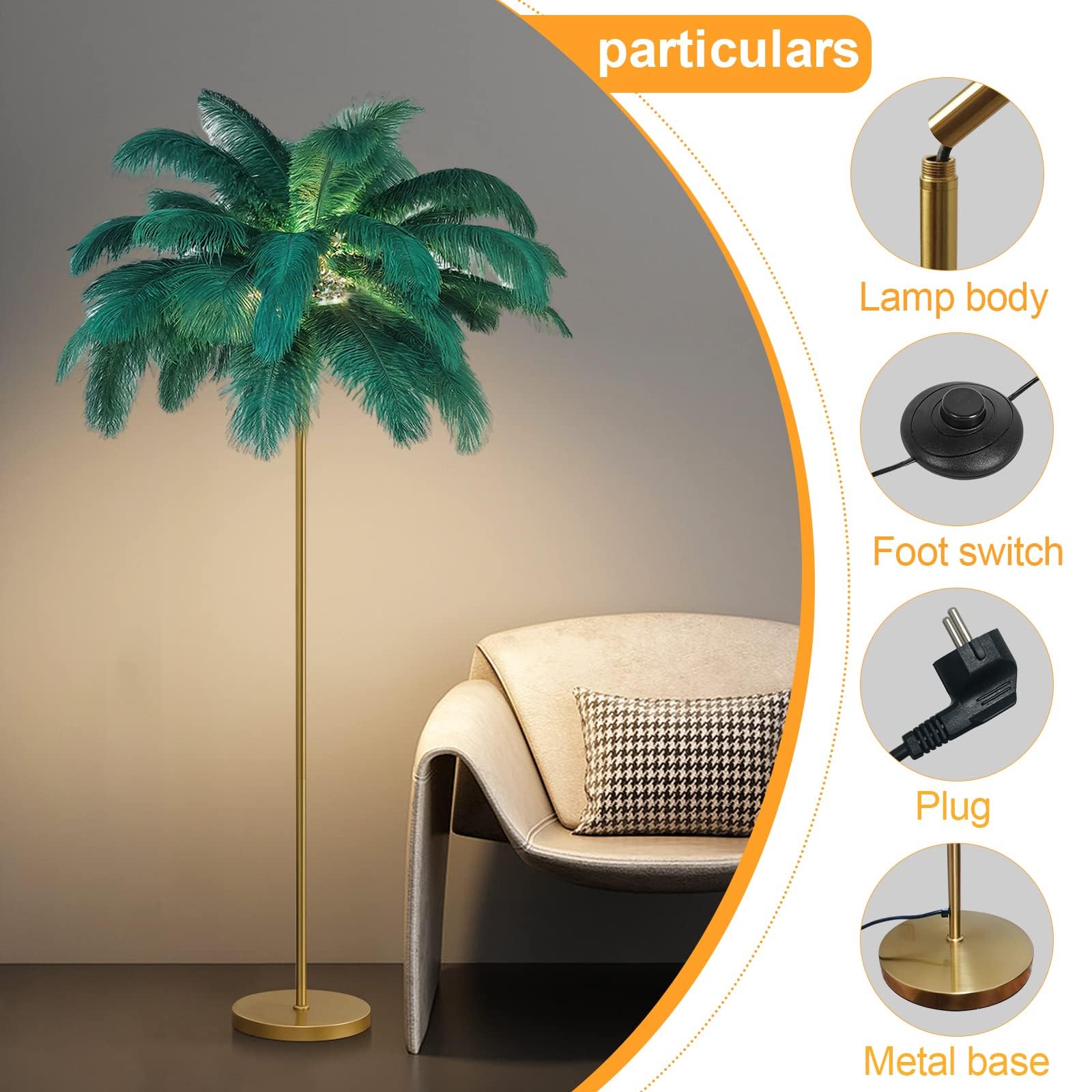 KKXXYQFC Lampada da con Piume - Lampada da con Piume di Struzzo a 6 luci per Soggiorno e camere da Letto den Base Ele -in Lighting