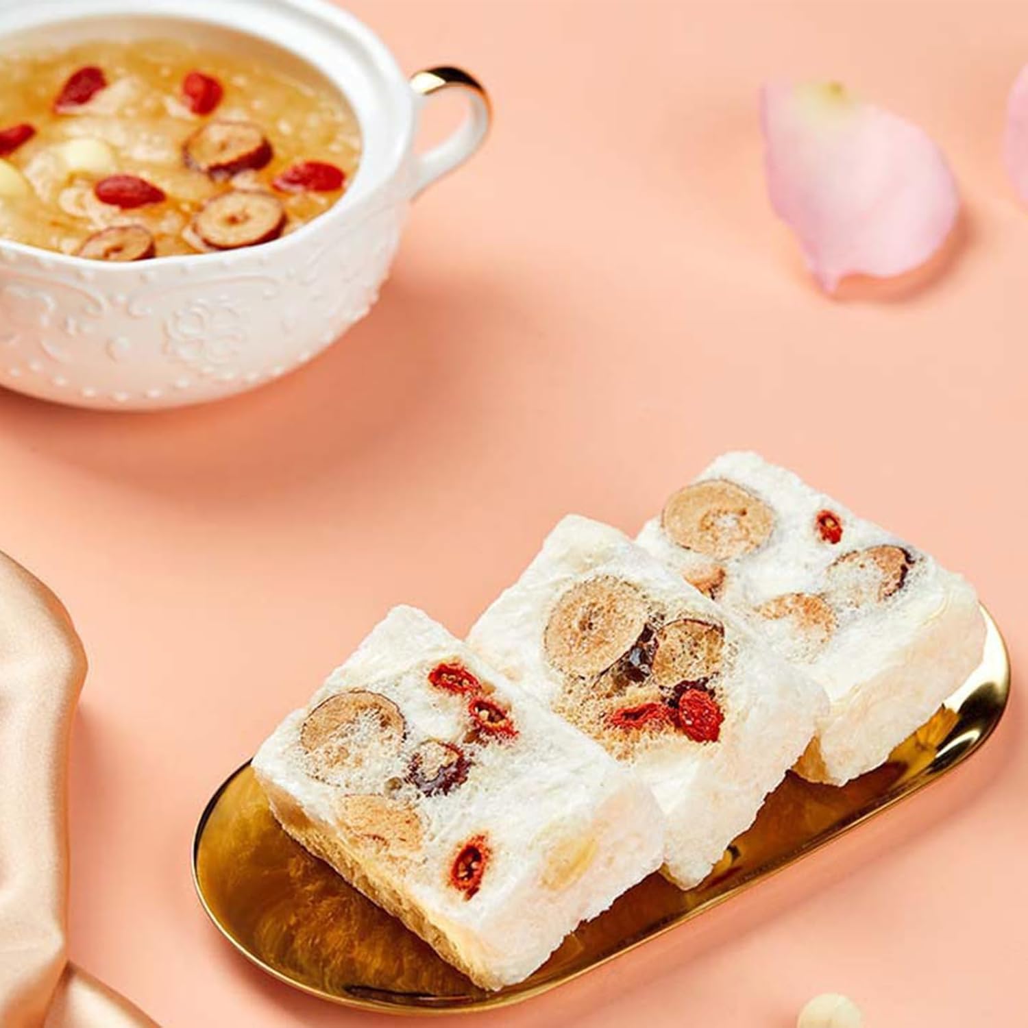 Instant Red Date, Lotus Seed & Snow Fungus Dessert Soup, 3.2oz (90g) - 5-Ingredient Mix with Goji Berries & Rock Sugar, Just Add Hot Water, Individually Packaged, Vegan, Gluten-Free, Ready in Minutes