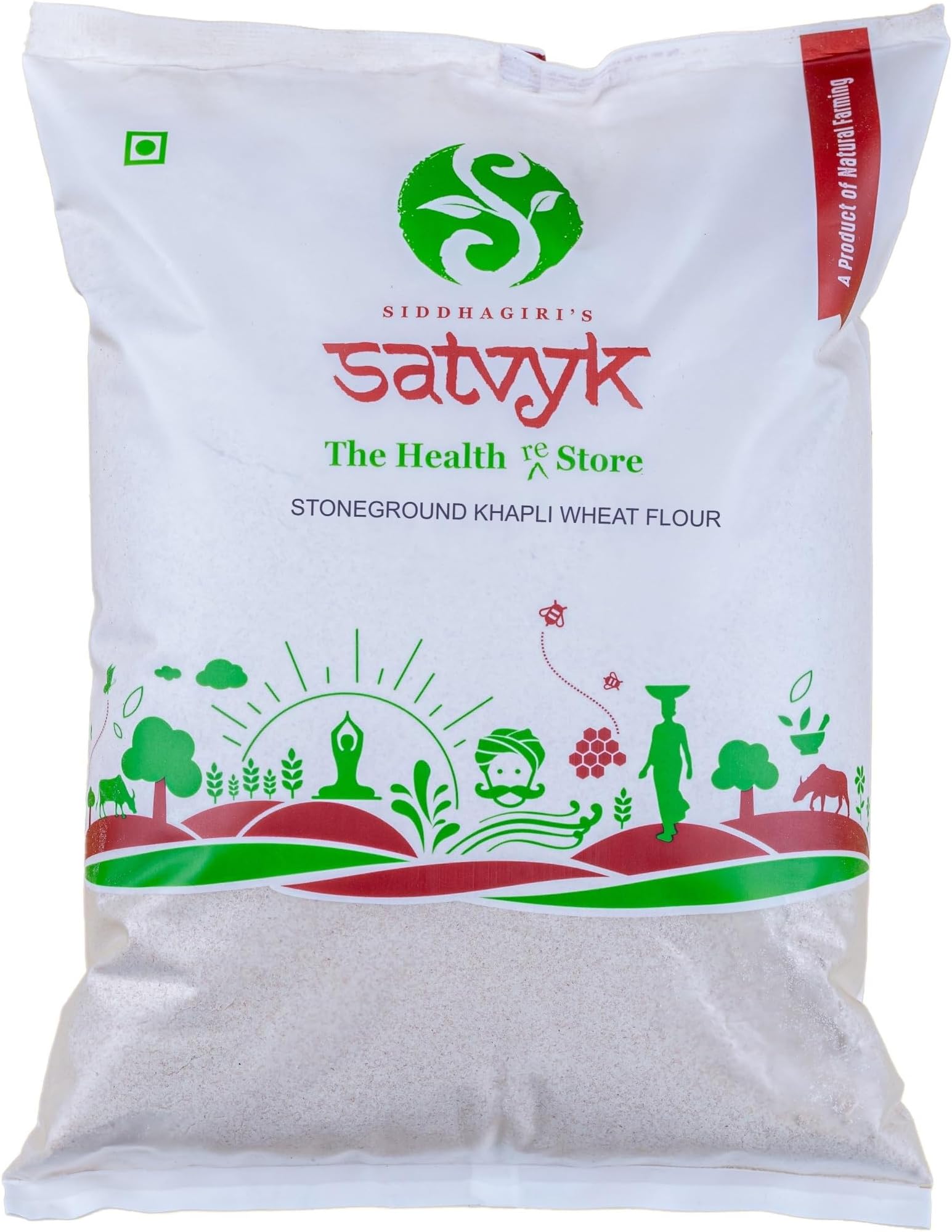 S Siddhagiri's SATVYK THE HEALTH re STORE Khapli Wheat Flour (5kg) - Stoneground Khapli Atta | Easy to Digest Emmer Wheat Flour | Fiber Rich Whole Wheat Flour | Fresh Khapli Atta