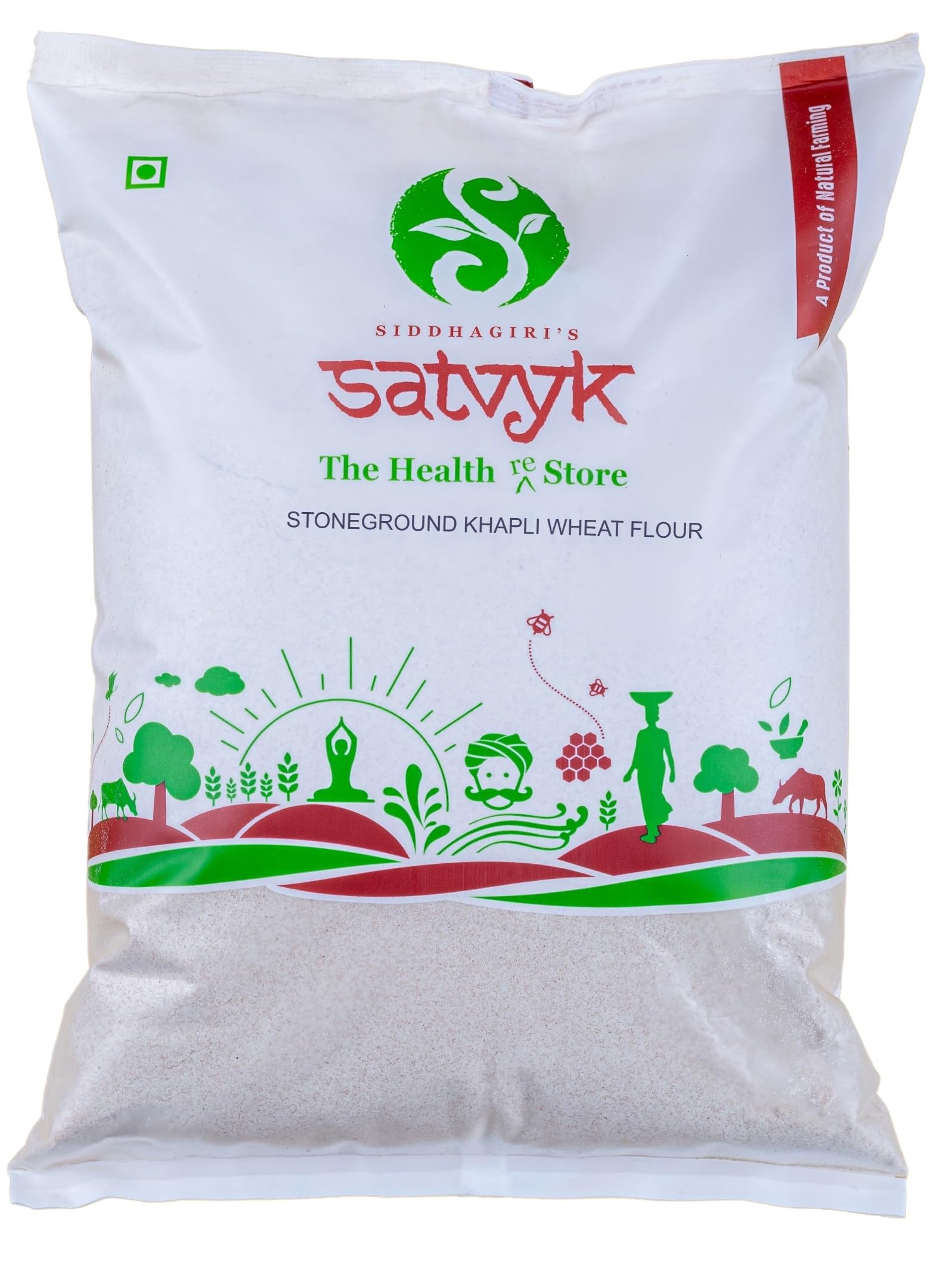 S Siddhagiri's SATVYK THE HEALTH re STORE Khapli Wheat Flour (5kg) - Stoneground Khapli Atta | Easy to Digest Emmer Wheat Flour | Fiber Rich Whole Wheat Flour | Fresh Khapli Atta