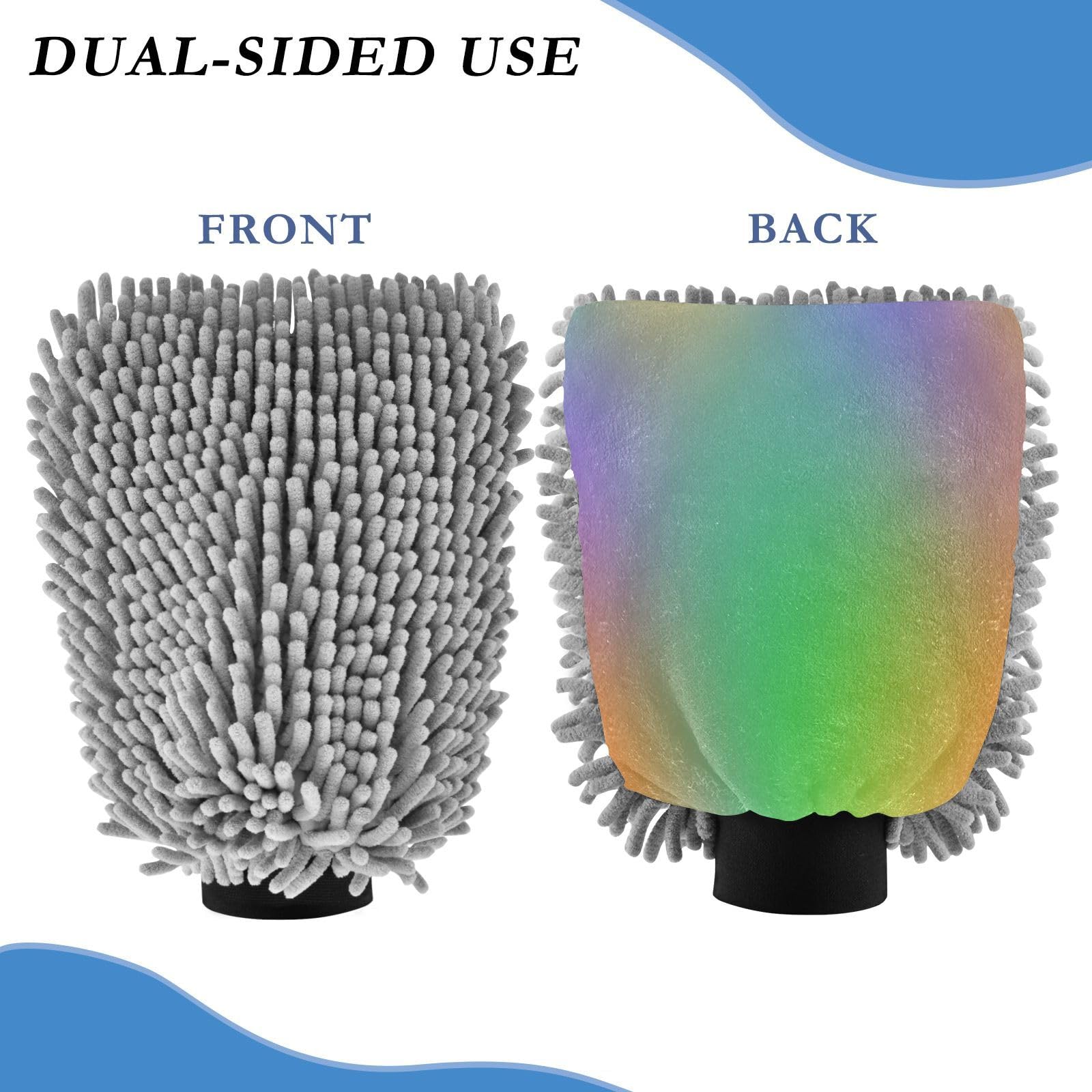 STAYTOP Beautiful Colors Car Wash Mitt Microfiber, 2Pcs Scratch Free Lint-Free, Premium Chenille Microfiber Mitt Car Wash Brush-L