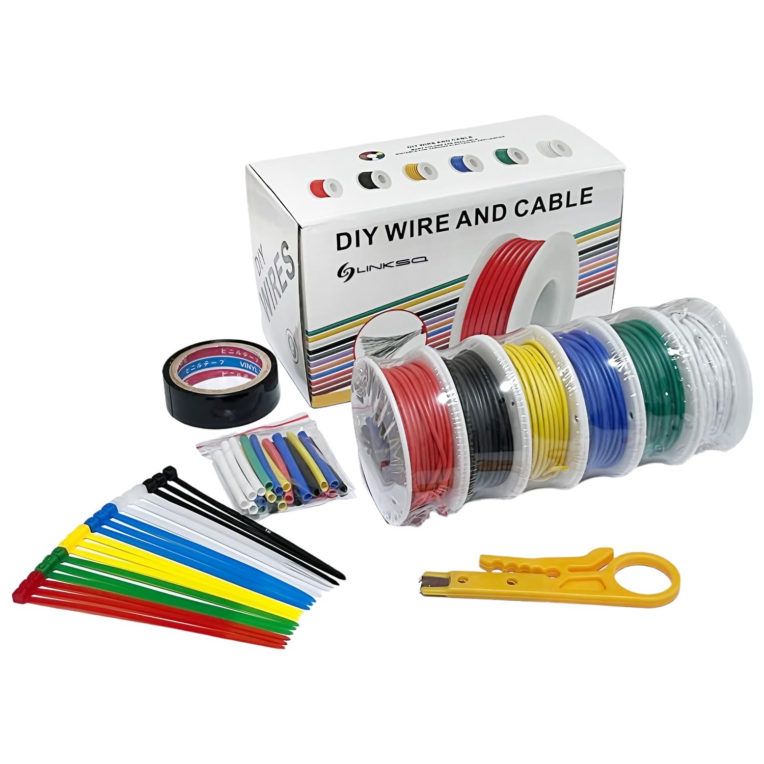 LINKSQ 26AWG Stranded Wire Spool 32.8FT (10m) Each 6 Colors Flexible 26 Gauge Silicone Hook Up Wire Kit Electrical Tinned Copper Wire for Breadboard, Automotive, DIY, Battery, Power Wiring 392°F 300V