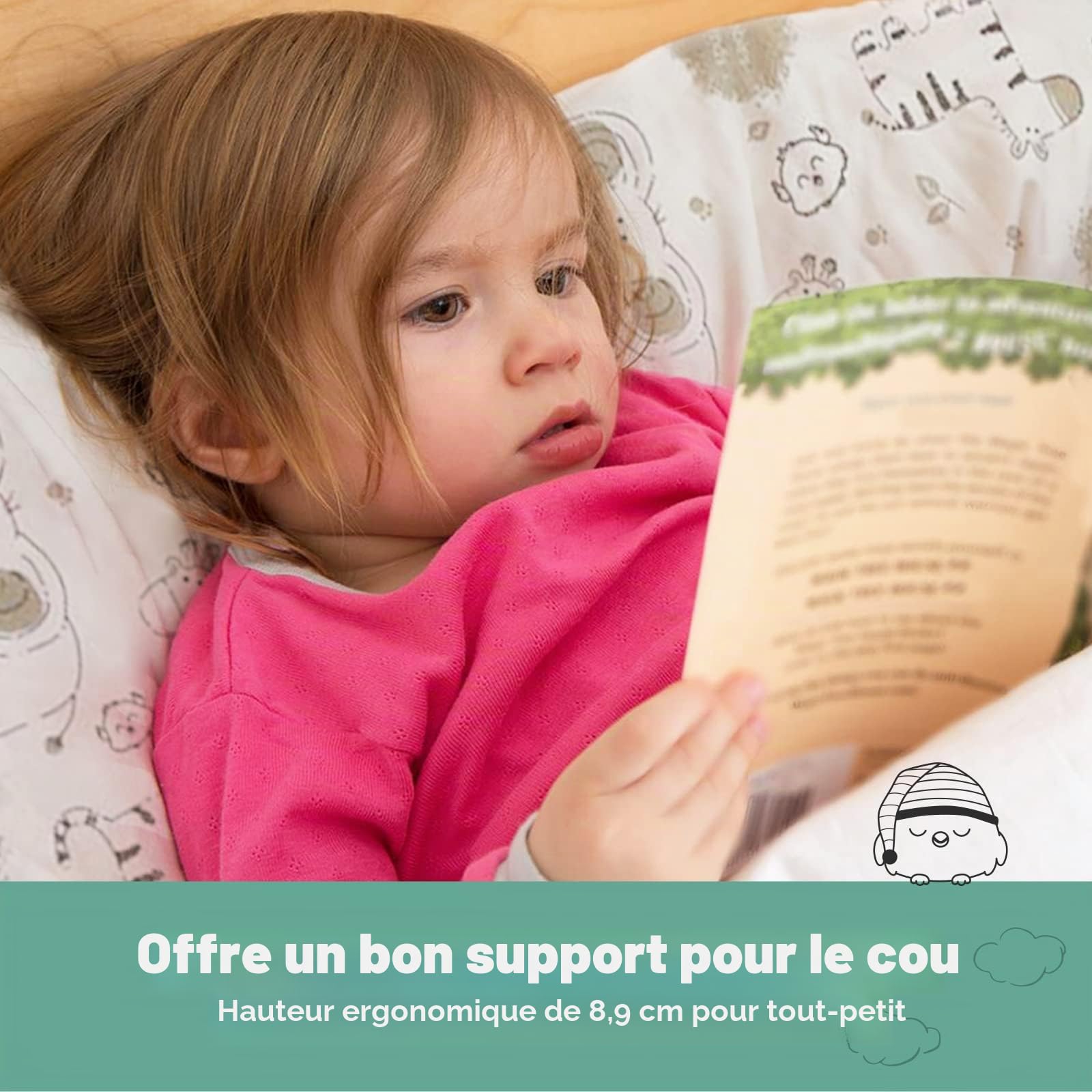 Oreiller pour Tout-Petit avec Taie d'oreiller - Oreillers Oreiller pour Tout-Petit en Coton Biologique Doux pour Dormir - Lavable en Machine - Parfait pour Les Voyages (KeaSafari)