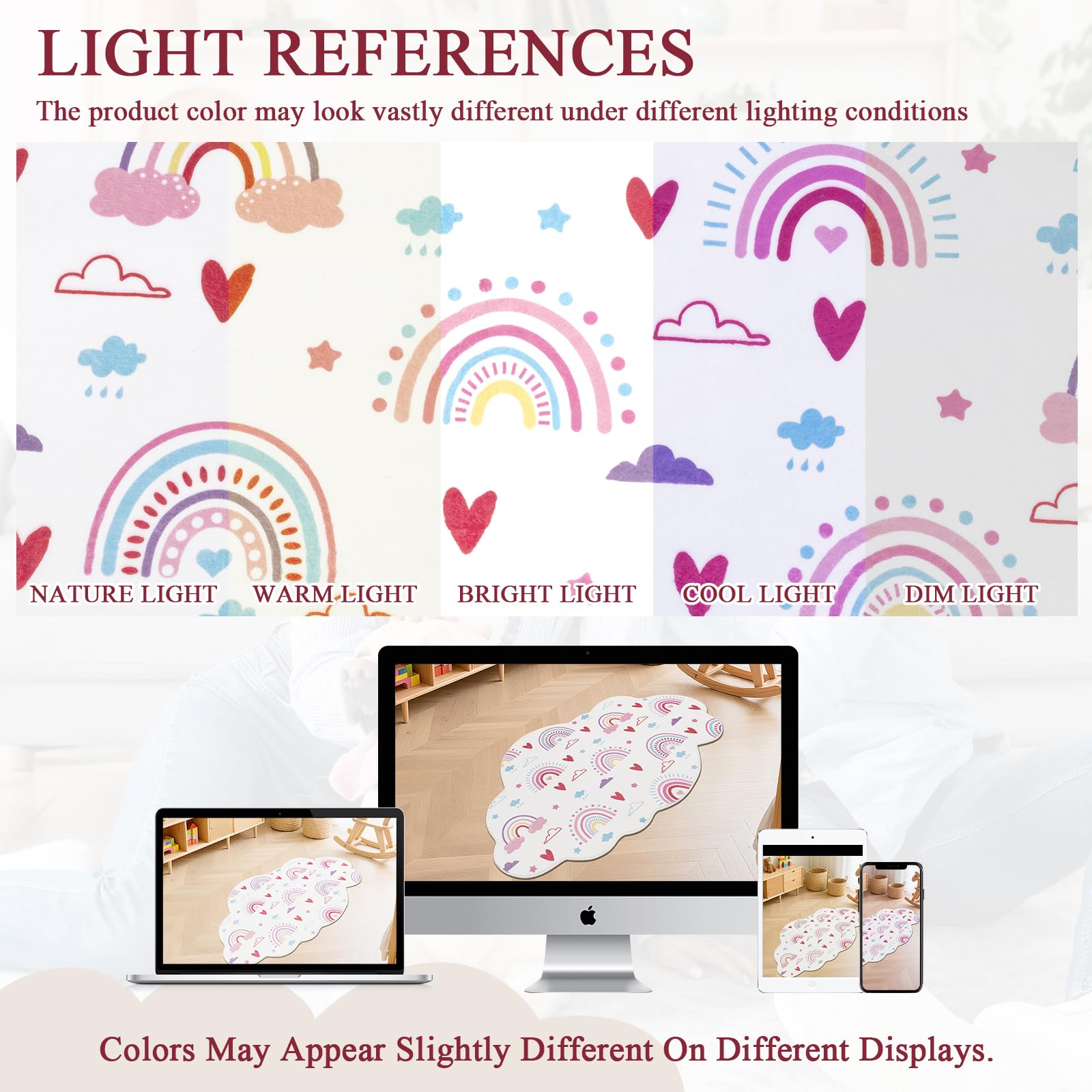 Regenbogen-Teppich für Kinderzimmer, flauschig, weich, dekorative Bodenmatte, Wolkenform, waschbar, Teppiche für Mädchen, Schlafzimmer, Zeltschloss, Badezimmer, Kinderzimmer, Kindertagesstätte