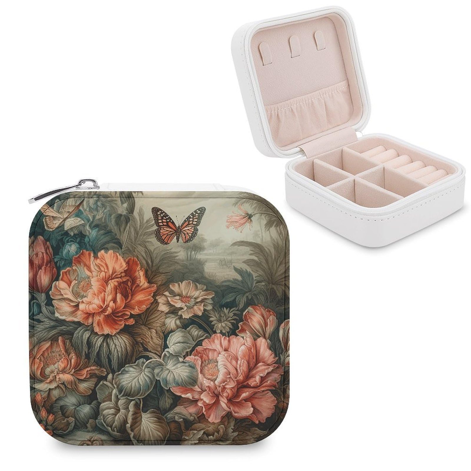 FekiLoot Flowering Plant Jewelry Case Personalized Leather Jewelry Box Mini Travel Jewelry Case Small Portable Jewelry Organizer for Ring Earrings Necklace Bracelet
