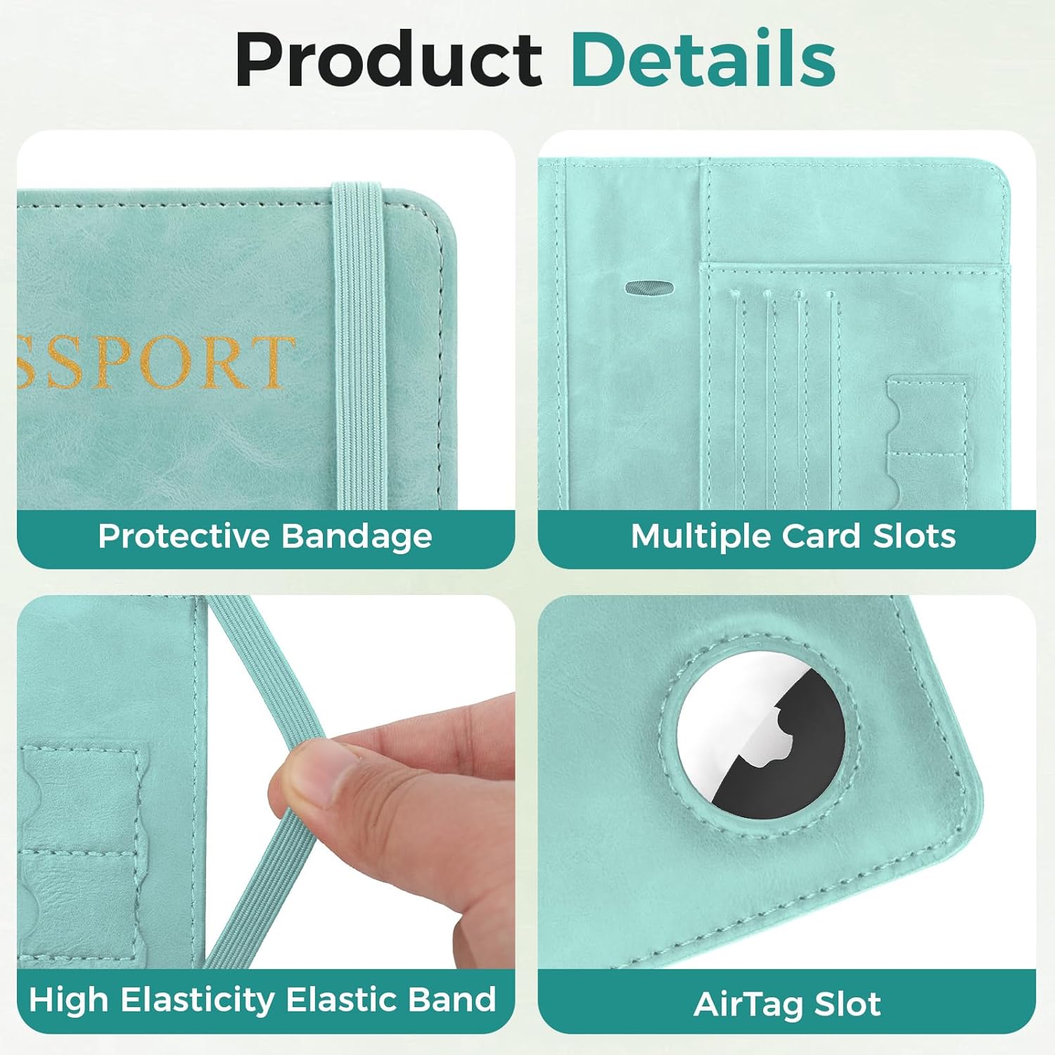 Passport Holder for Travel Women Men - Passport Cover Wallet with Airtag Slot - RFID Blocking PU Leather Passport Holder Case with Card Holder, Pen Slot - Blue - Image 6