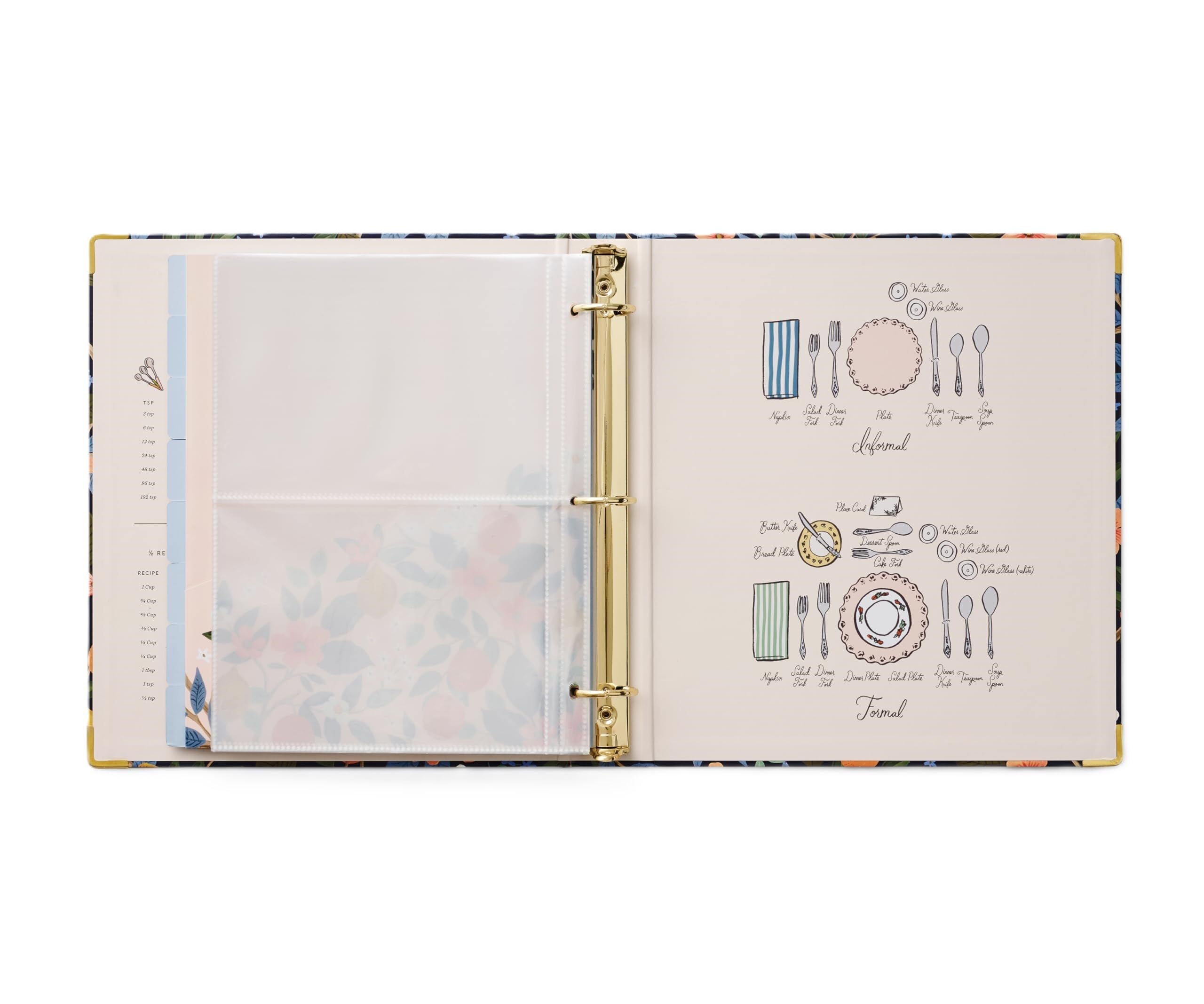 RIFLE PAPER CO. Raccoglitore per ricette Citrus Grove – 16 divisori a schede, 10 buste trasparenti per biglietti di ricette, 2,5 cm di stile a tre anelli, 21,5 cm di lunghezza x 24 cm di larghezza,