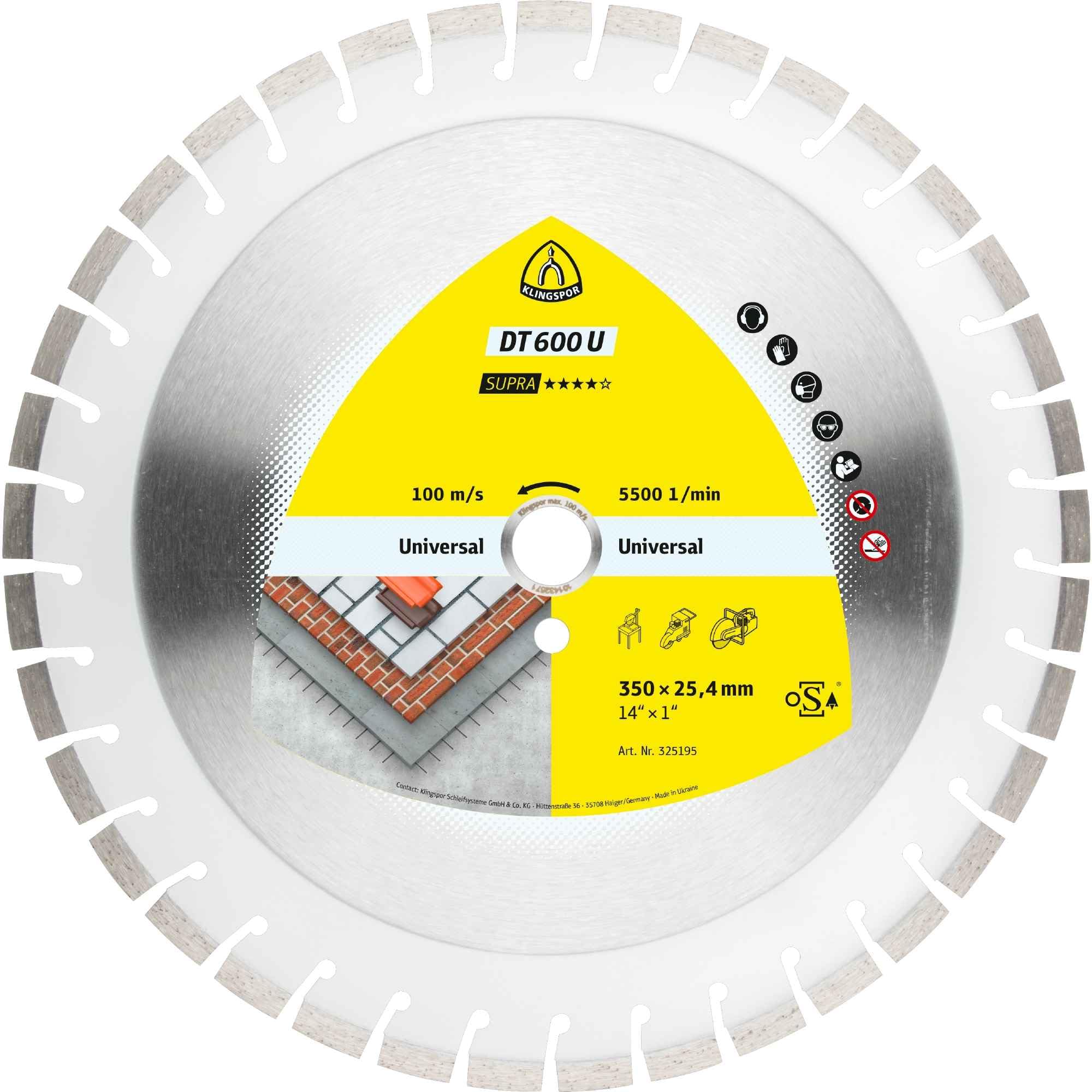 Dischi diamantati KLINGSPOR DT 600 U, 450 x 3,6 x 30 mm 48 segmenti 24 x 3,6 x 10 mm, dentatura corta