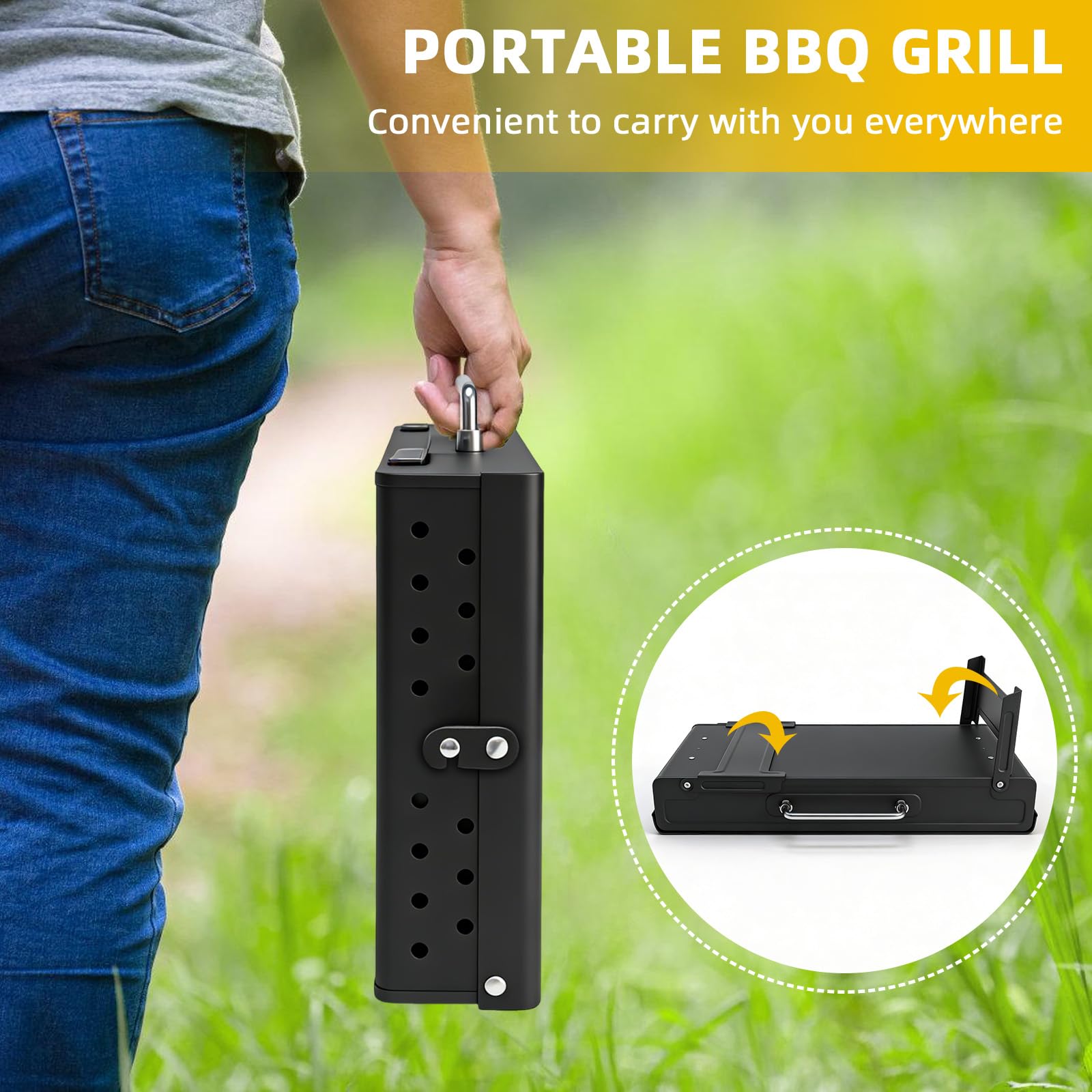 Barbecue Carbonella Pieghevole in acciaio inossidabile Griglia BBQ di legno portatile per partito balcone Camping 35 * 24 * 39cm