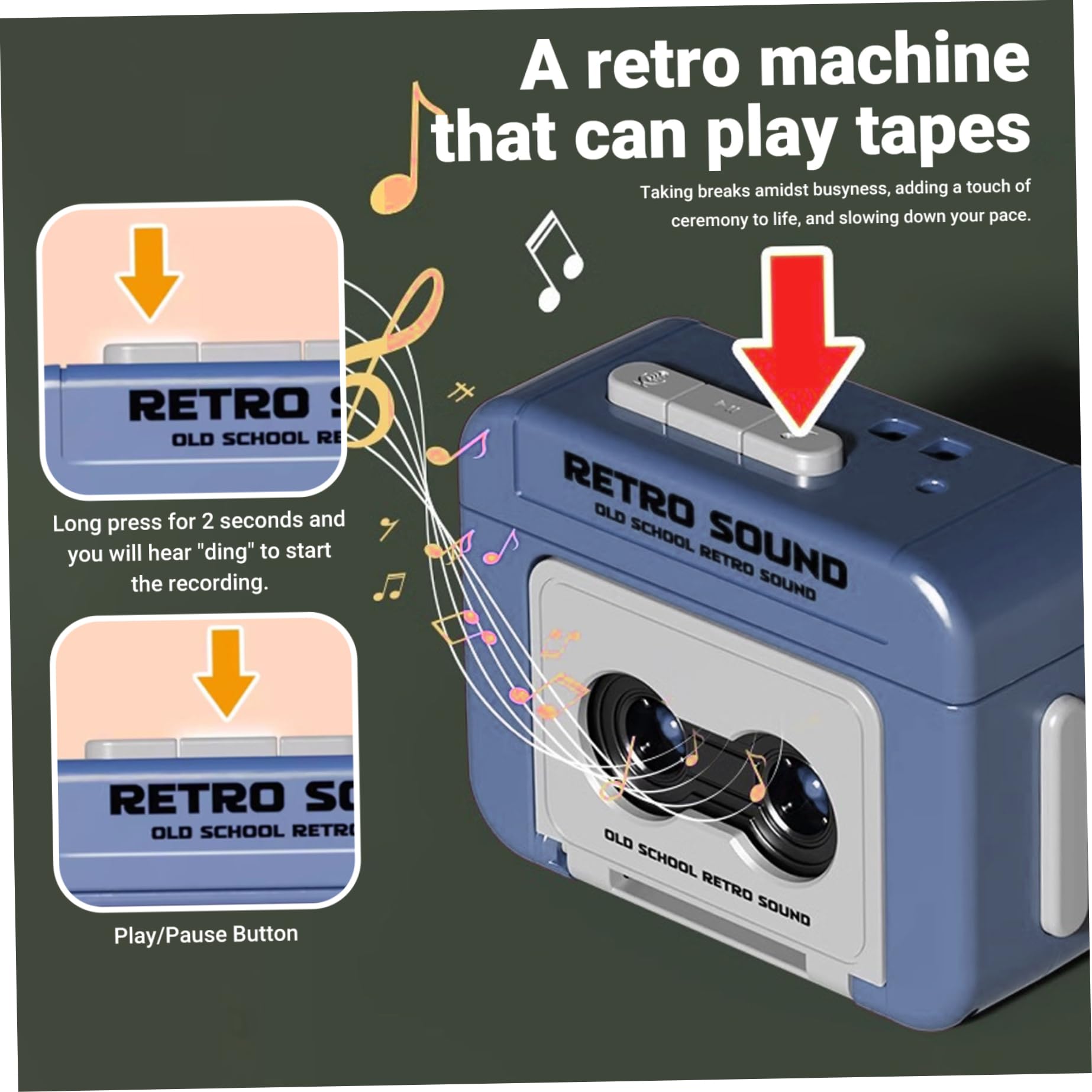 Mini grabadora de Cinta, Llavero de Mini grabadora, Llavero de Reproductor de Casete Retro grabable de plástico con música, Reproductor de microcassette para Mochilas, Bolsos, portátil