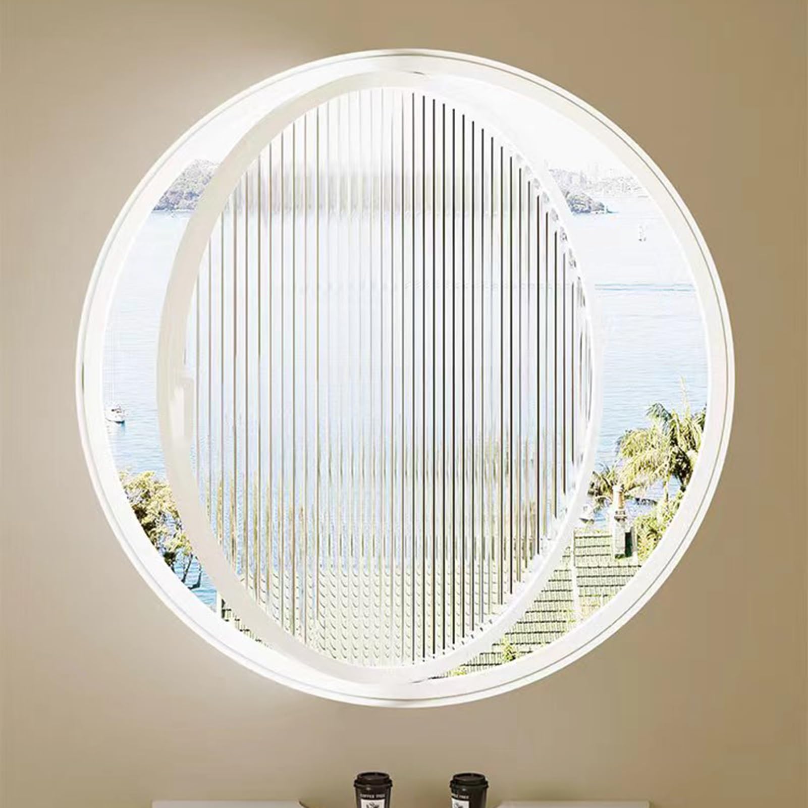 Finestre Finestra Rotonda, Finestra di Ventilazione Girevole a 360° con Maniglie, Finestra per Studio Cucina Soffitta con Telaio in Lega di Alluminio con Vetro Temperato Ondulato(White,60 cm (23 5/8")