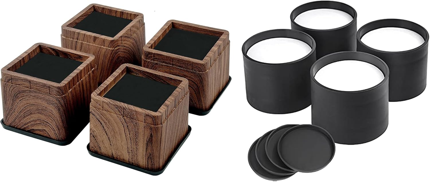 BTSD-home 8 Pack Bed Risers 4 Pcs 3 Inch Furniture Risers and 4 Pcs 2 Inch Round Table Risers