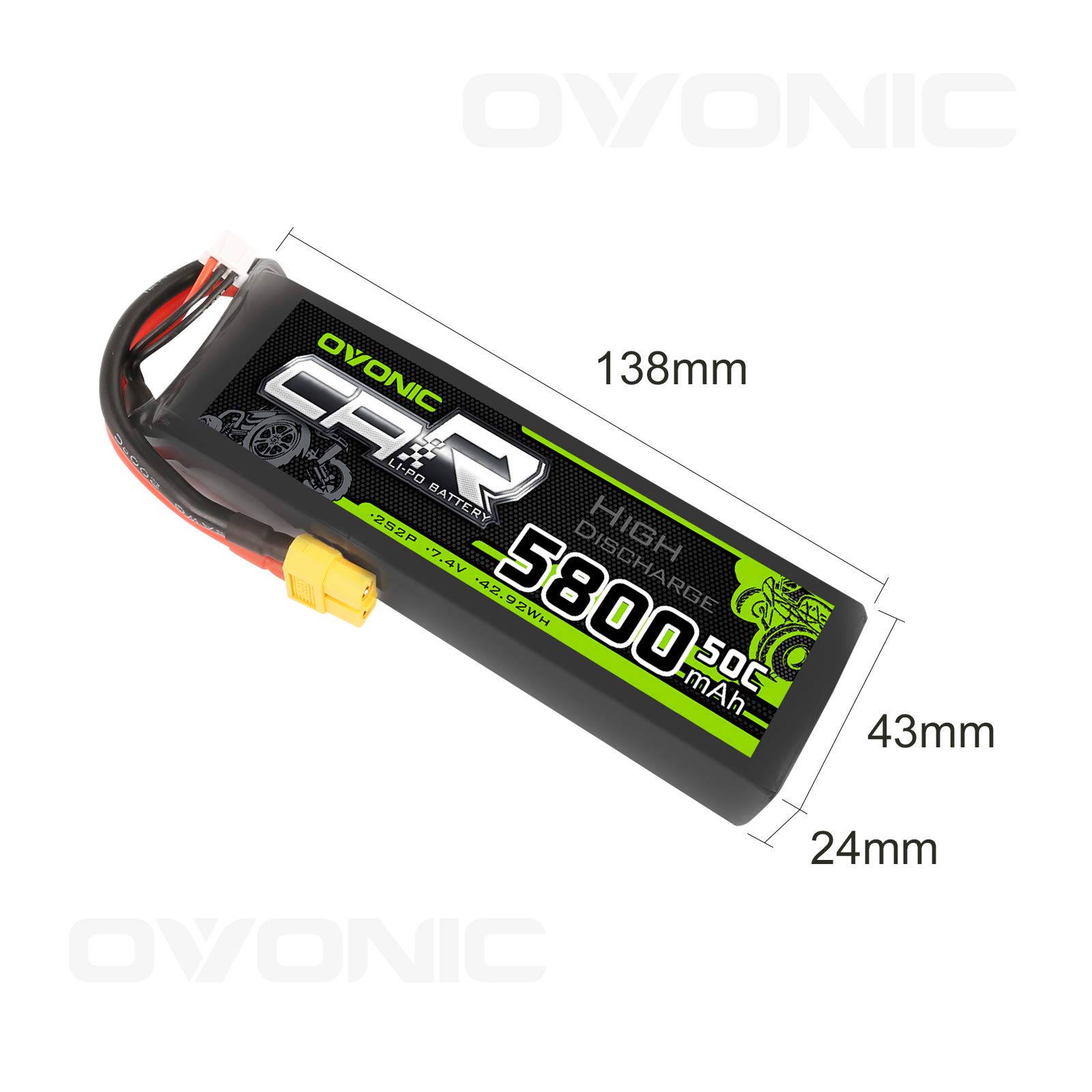 OVONIC Batterie Lipo 2s 7,4 V 5000 MAh 100 C Shorty LiPo Étui
