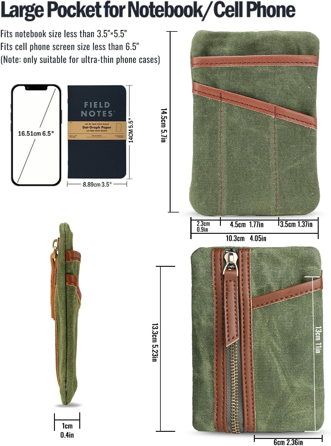 Sayram SP6 EDC Pouch, Waxed Canvas Compact Pocket Organizer, EDC Pocket Pouch for Men, Zippered Pocket Pouch, Mini EDC Organizer for Everyday Carry, Multitool Organizer Pouch (Oil Wax Green)