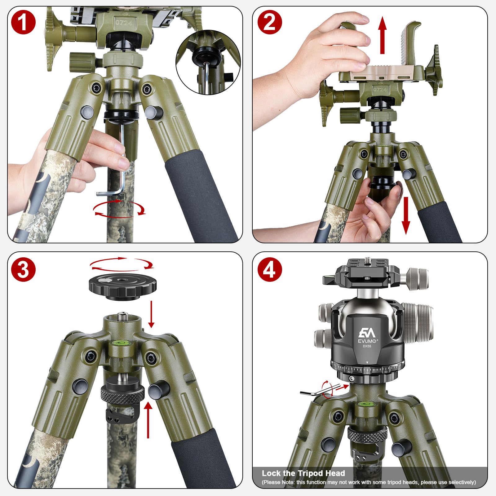 EVUMO Kugelkopf Umrüstsatz für BOG DeathGrip Stativ, ARCA Kugelkopf Konverter Adapter und Arca Swiss Sattelmontageplatte, nur kompatibel mit dem BOG DeathGrip Stativ