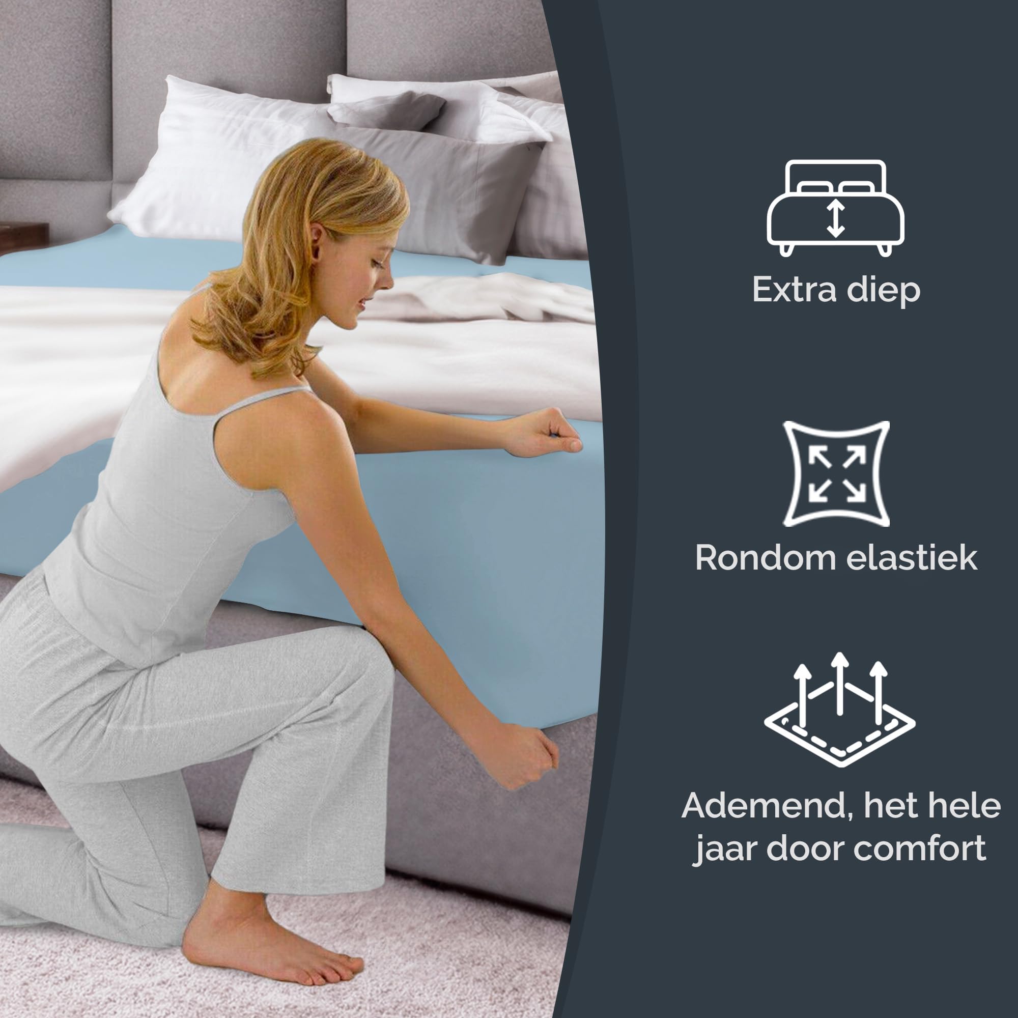 Lenzuolo con angoli 180x200cm – Altezza del bordo 40cm – In microfibra di poliestere spazzolato – Adatto per letti boxspring – Si adatta a materassi fino a 40cm – Certificato OEKO-TEX, Azzurro chiaro