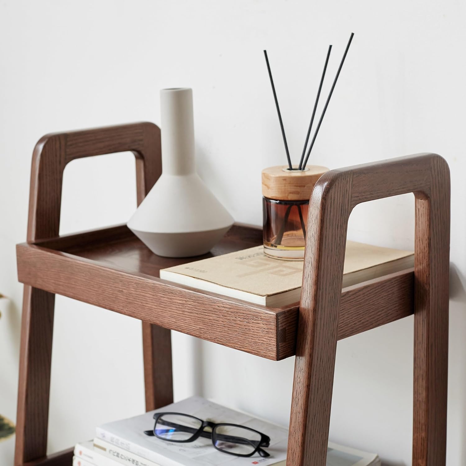 Small Bookshelf 3 Tier Ladder Shelf Side Shelf A-Shape Structure Portable Multi-Functional Side Table Bedside Table Practical(Brown)