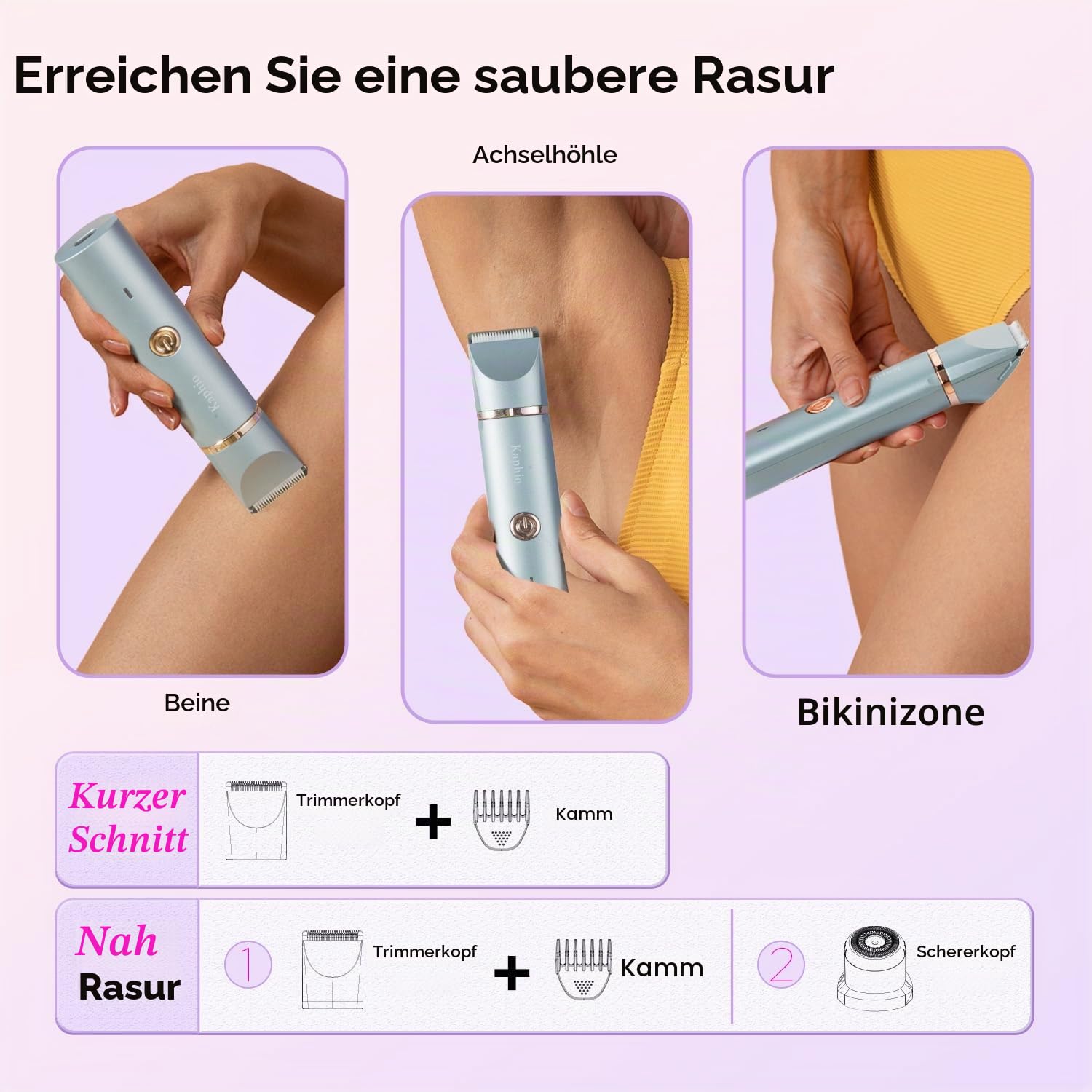 Bikini Trimmer für Frauen Schamhaare 2 in 1 Eletctric Rasierer für Frauen Wiederaufladbarer Eletctric Rasierer - IPX7 wasserdichter Bikini-Trimmer für Achseln, Beine, Arme, Körper (Pariser Blau)