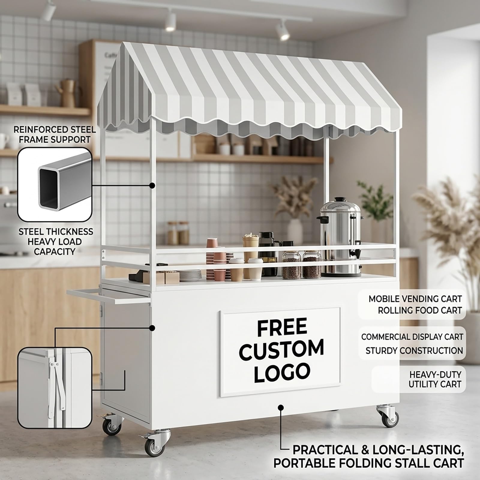 Móvil de Venta Ambulante de Comida Carritos de Comida Portátiles con Ruedas Freno para Fiestas Mercados y Comida Callejera.(Giallo,160x58x190cm)