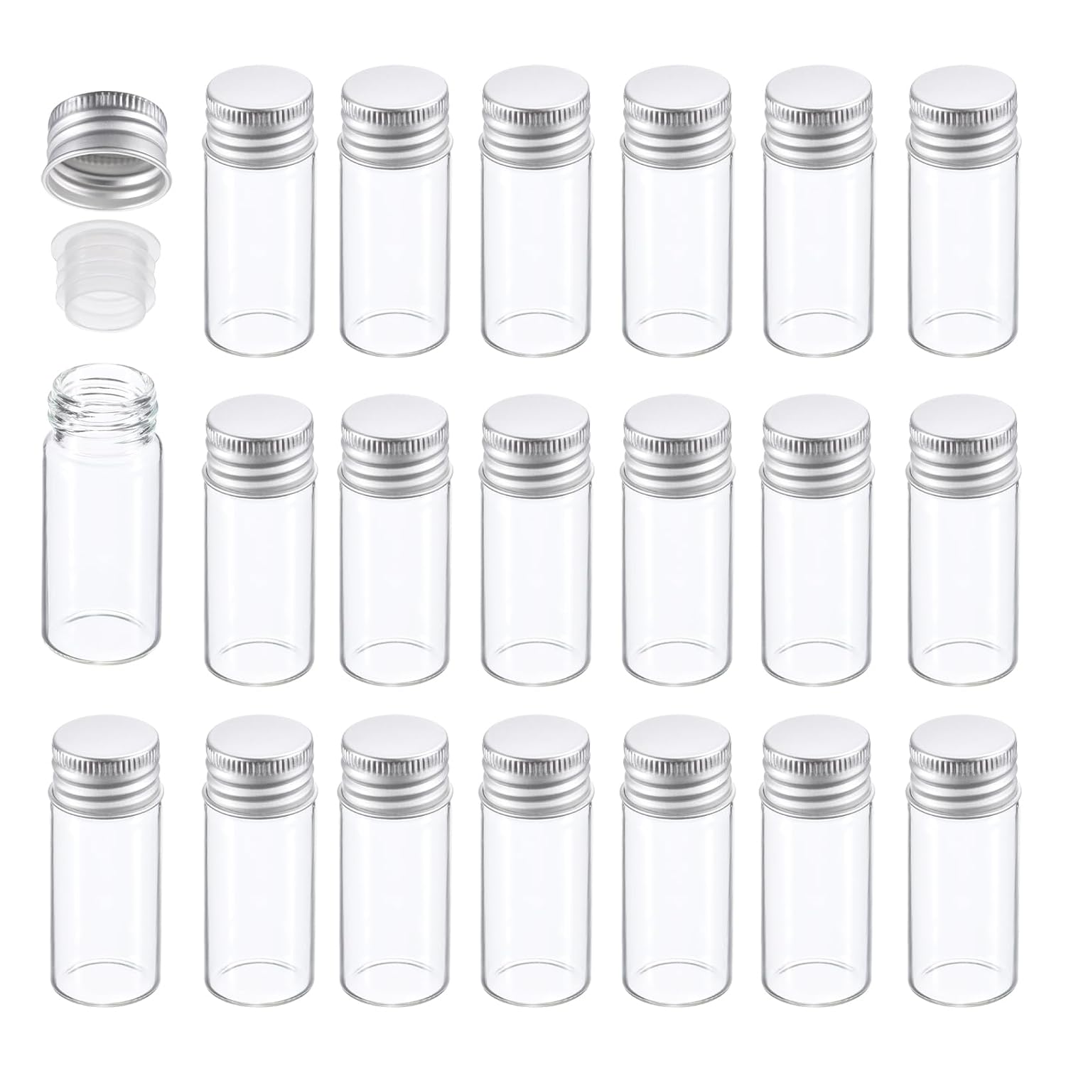 PATIKIL 15ml Clear Glass Vials, 100 Pack Small Liquid Sample Vial with Screw Caps Plastic Stoppers Leak-Proof Bottles Empty Jars