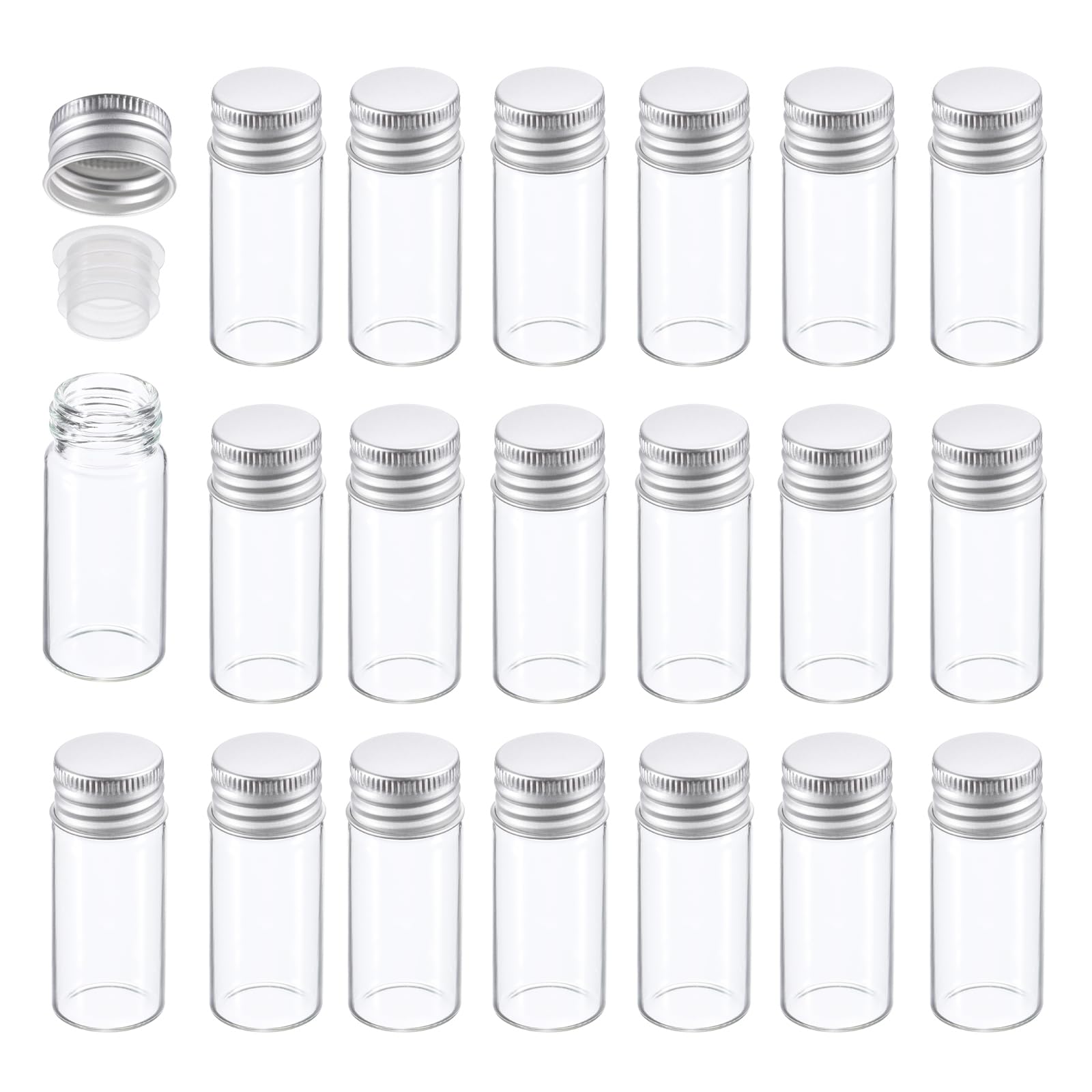 PATIKIL Fiale in vetro trasparente da 10 ml, 100pz Piccola fiala per campioni liquidi con tappi a vite Tappi in plastica Bottiglie a prova di perdite Barattoli vuoti