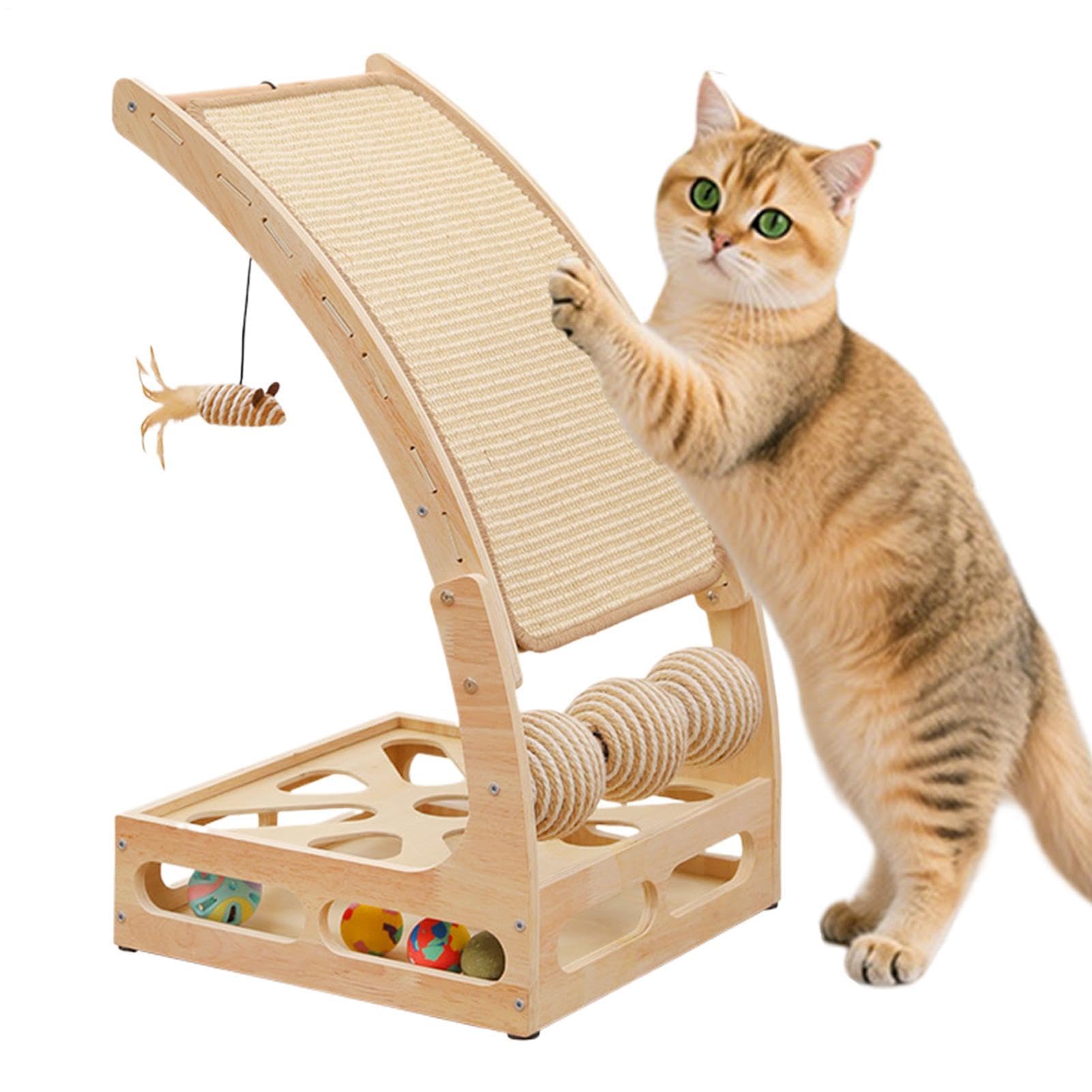 Arbre à chat vertical avec tapis d'escalade et labyrinthe boule
