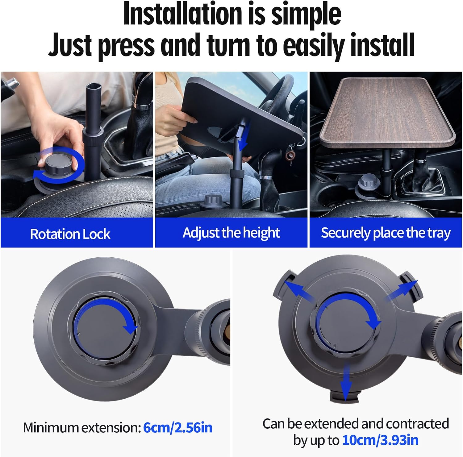 Wood Car Desk for Laptop, 360° Rotating Car Tray Table, Foldable Wooden Car Food Tray and Steering Wheel Desk, Compatible with Tesla Model Y/3/S, Ford F150 and Most Vehicles image 4