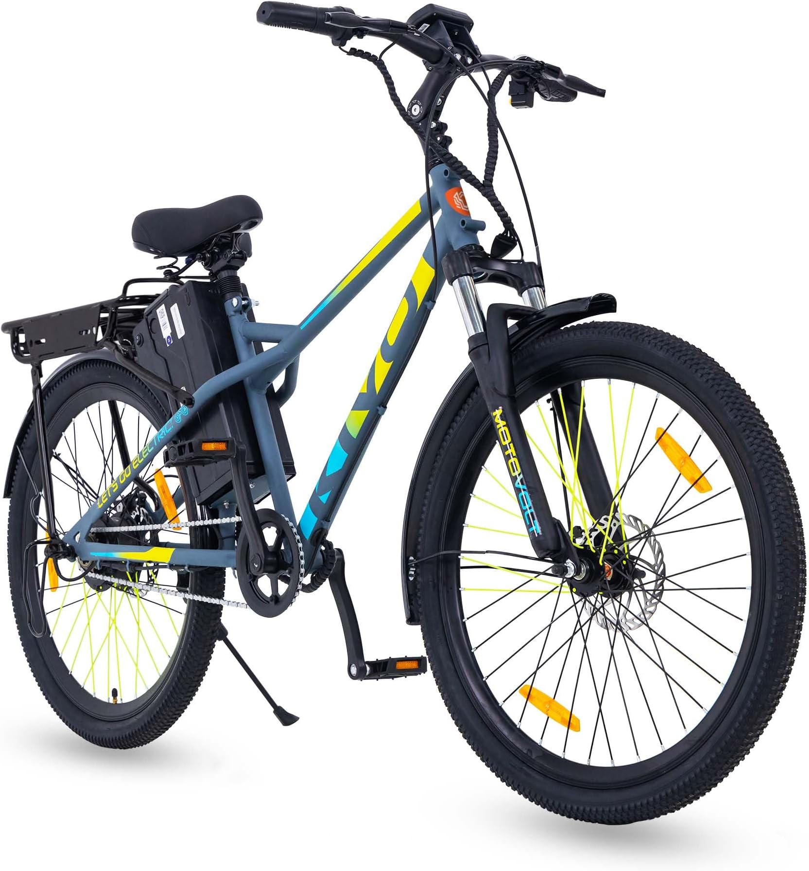 Motovolt Kivo Lite Electric Cycle | 36V 250W BLDC Motor | Up to 45 KM Range | 6Ah Removable Li-ion Battery (IP65, BIS Certified) | 110 kg Payload Capacity | Front Suspension | 26” Tyres | Grey Satin