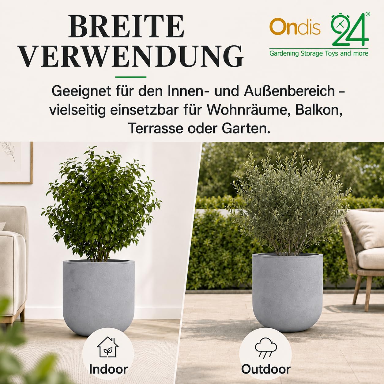 Ondis24 Pflanzgefäß, Blumenkübel Basalt Grau 50cm