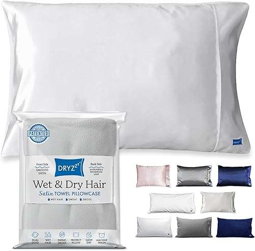 Vista 9 de DryZzz Funda de almohada de toalla de satén rosa Funda de almohada de microfibra absorbente para cabello húmedo Funda de almohada de satén