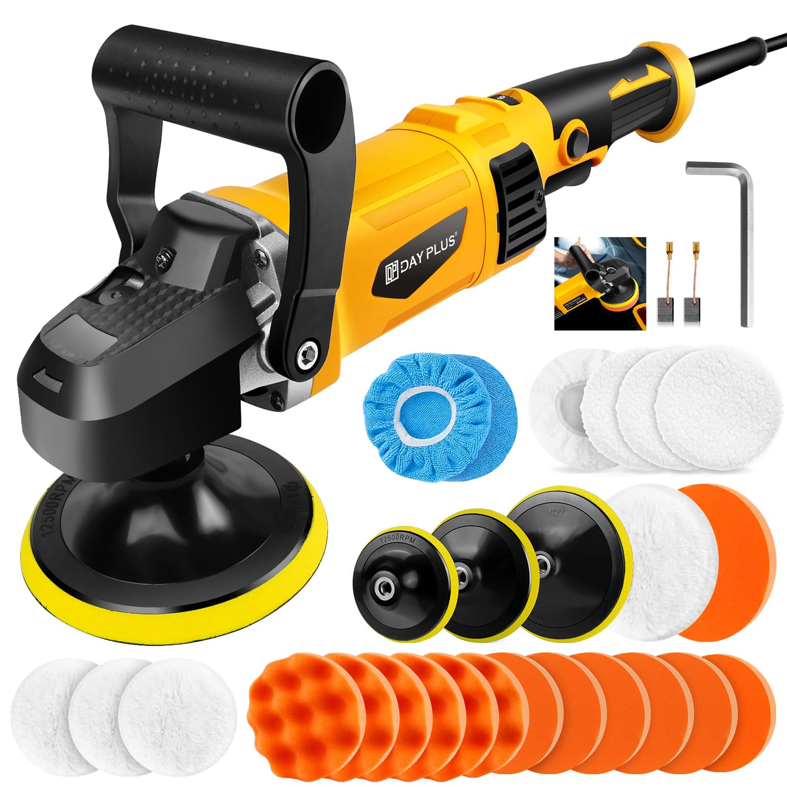 BanasHigh Power 6-Speed Car Polishing Tool - 800-3500 r/min Direct Wheel Polisher, with 150mm-180mm Discs, Detachable D-Handle, for Polishing Cars/Motorcycles/Boats/Furniture etc.