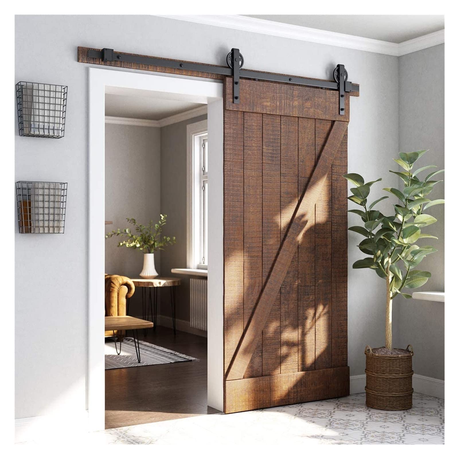 Sliding Door Hardware Sliding Barn Door Hardware kit Rail Industrial Barn Wood Door Interior Closet Door Kitchen Door Track Kit Track System Hardware(200cm)