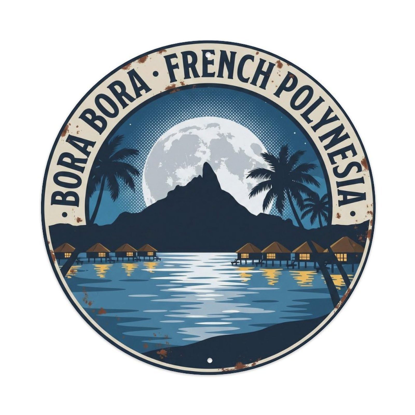 Moonrise BoraBora Otemanu Lagoon Retro Island Metal Tin Sign