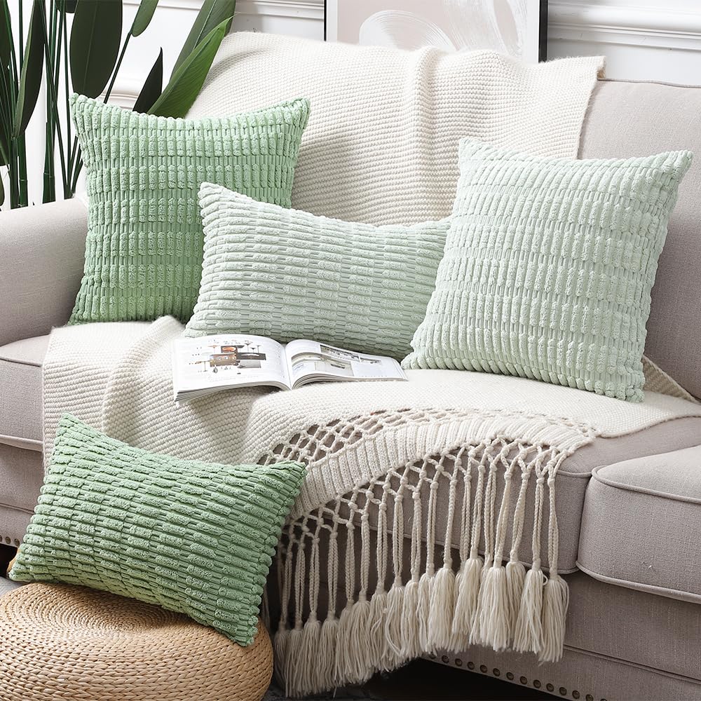 MADIZZ Set van 2 Boho Gestreepte Corduroy Kussenslopen Zacht Decoratief Kussenhoesje voor Bank Slaapkamer Kussenomslag 30x50 cm Roze