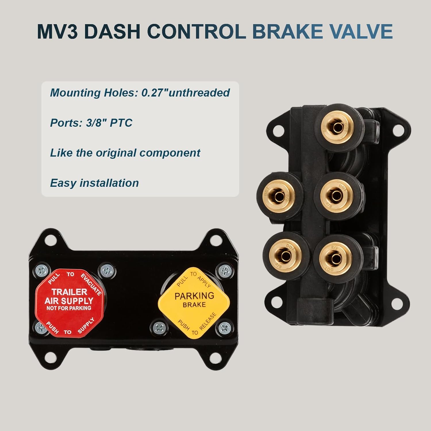 800257 MV-3 Hand Operated Trailer Parking Manifold Dash Valve 800257 With 3/8" Push to Connect Ports Compatible with Bendix Brake Control Valve Truck