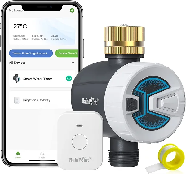 RAINPOINT WiFi Water Timer, Brass Inlet Smart Hose Faucet Timer, Automatic Irrigation System Controller for Yard Watering, APP Control via 2.4Ghz WiFi and Bluetooth (V2, 2025 Release)