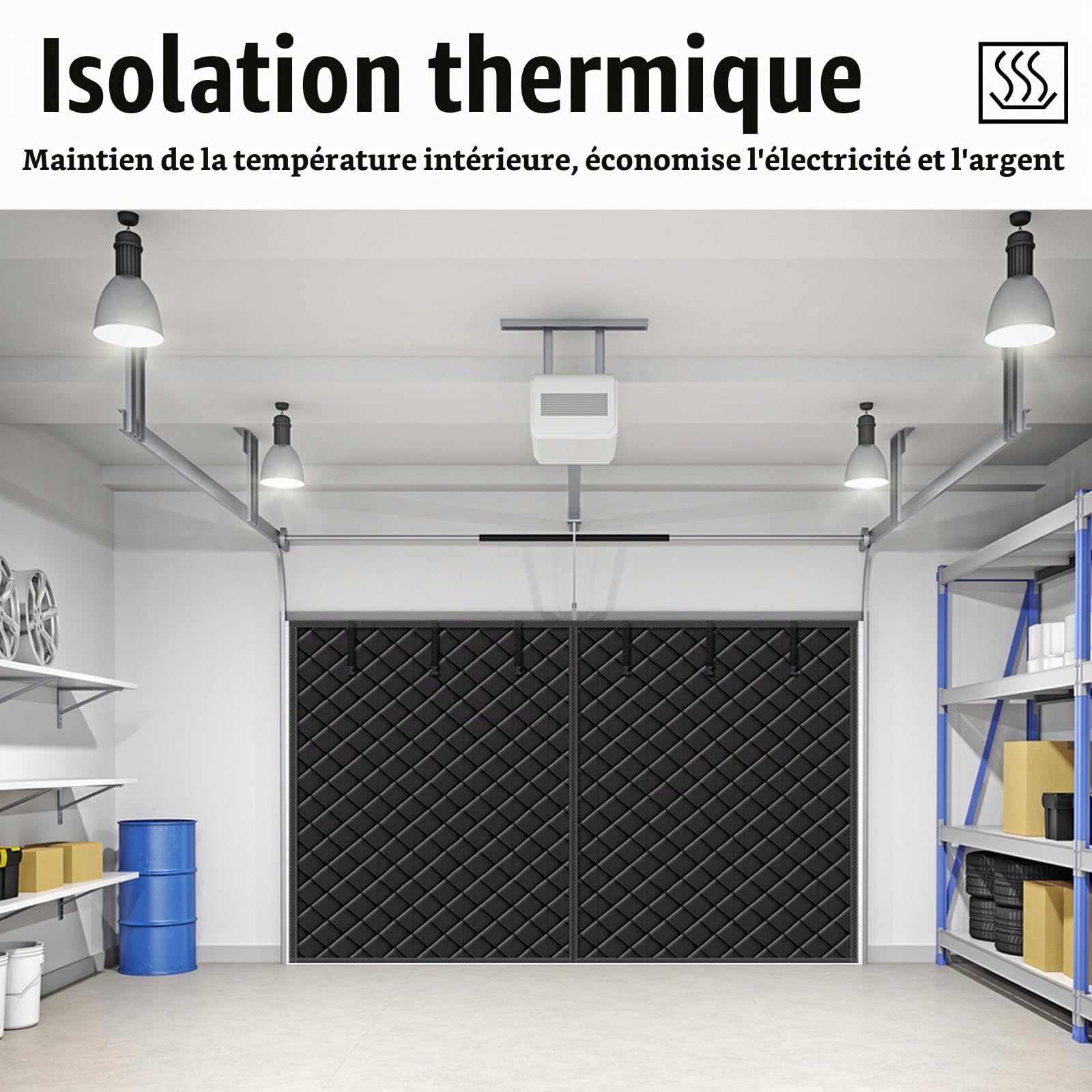 Rideaux Garage pour l'hiver, 497 X 218 Cm Protection De Porte De Garage pour l'hiver Rideau Portes à Isolation Thermique MagnéTique pour Portes De Garages sans PerçAge